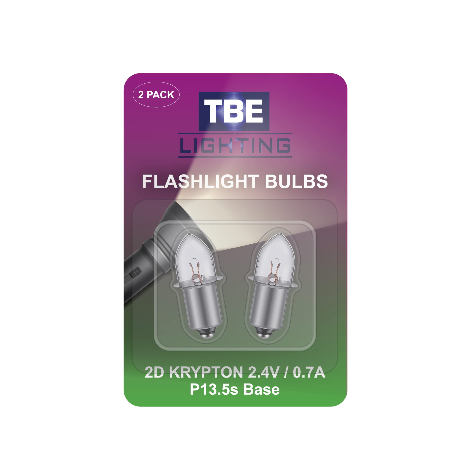 TBE LIGHTING Replacement 2D 2.4 Volt  0.7A Bayonet Base P13.5 Krypton Flashlight Bulbs  Pack of 2 Energy efficient Flashlight Krypton Bulbs to fit a Standard 2D Torches