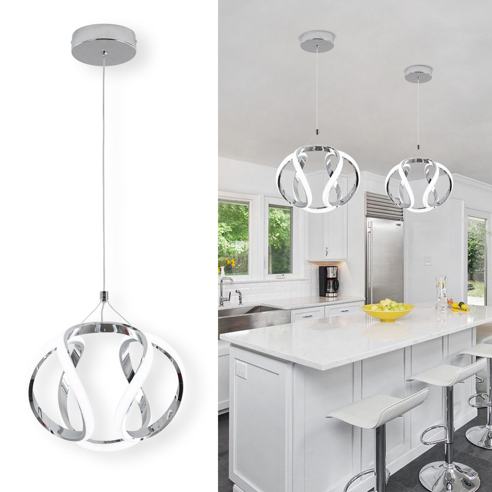 CANEOE Modern Led Pendant Light  5500K Creative Led Kitchen Island Pendant Lights Fixtures  Adjustable Height Integrated LED Hanging Lamp for Living Room Bedroom Kitchen Cafe 1 Pack