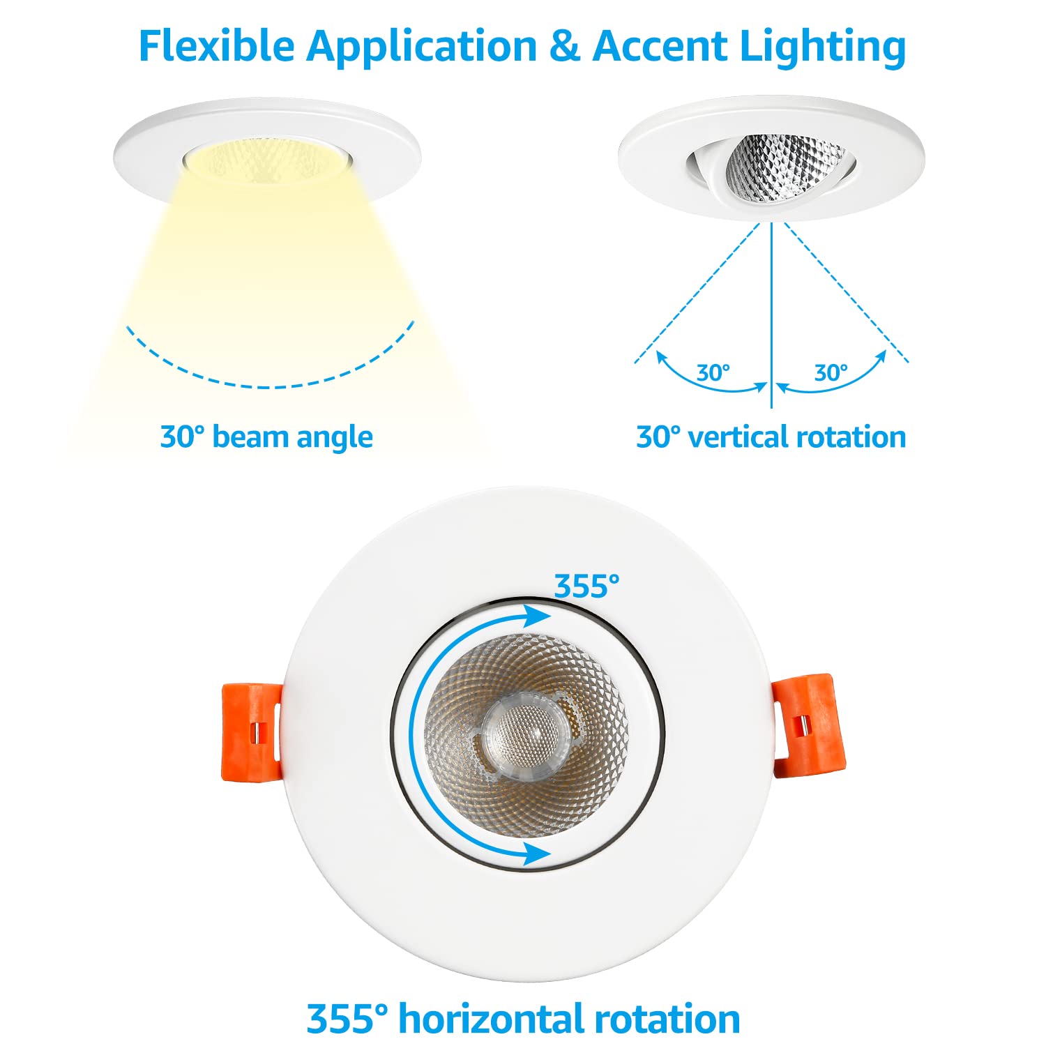 TORCHSTAR 3 Inch Gimbal LED Recessed Light, Dimmable Swivel Downlight, 7W (50W Eqv.), Cool White 4000K, Pack of
