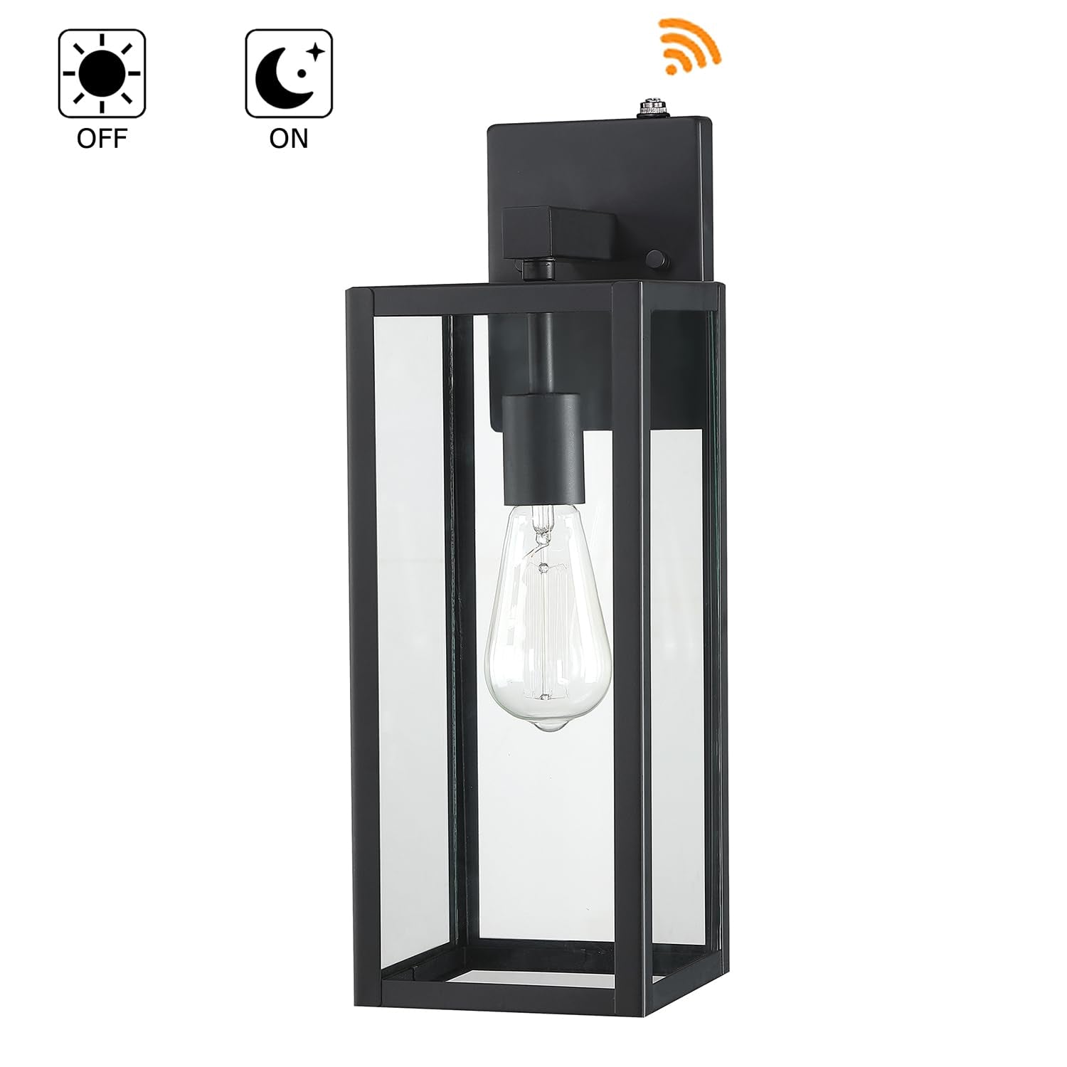 Faymart 18 Inch Outdoor Wall Light Lanterns - Dusk to Dawn, Metal Sconce, Black, 2 Pack, Photocell Sensor for Porch Patio Garage