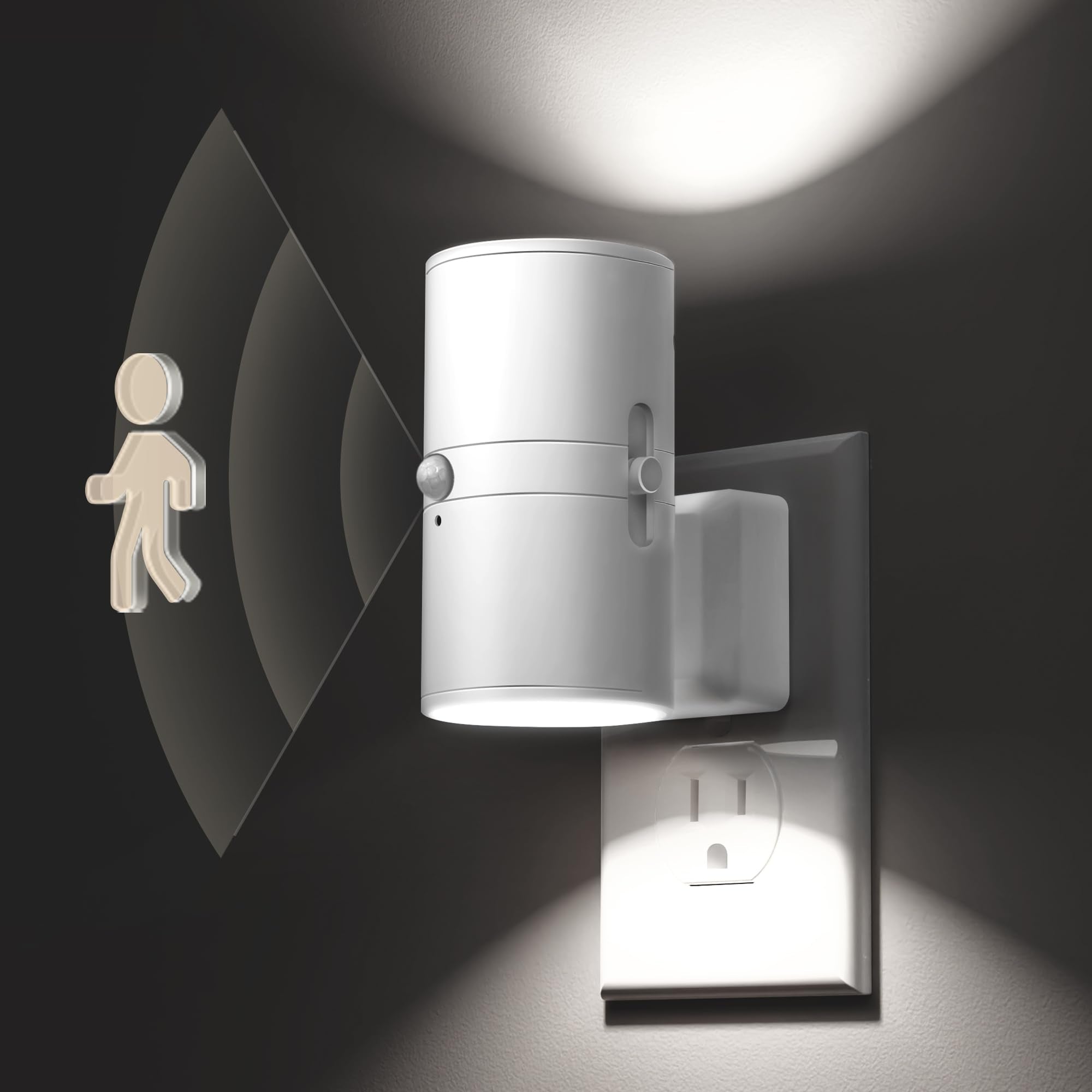 L LOHAS LED Motion Sensor Night Light, 2 Pack, Dimmable 0-100LM, 5000K Daylight White, Plastic, Model GY-066-03-WH