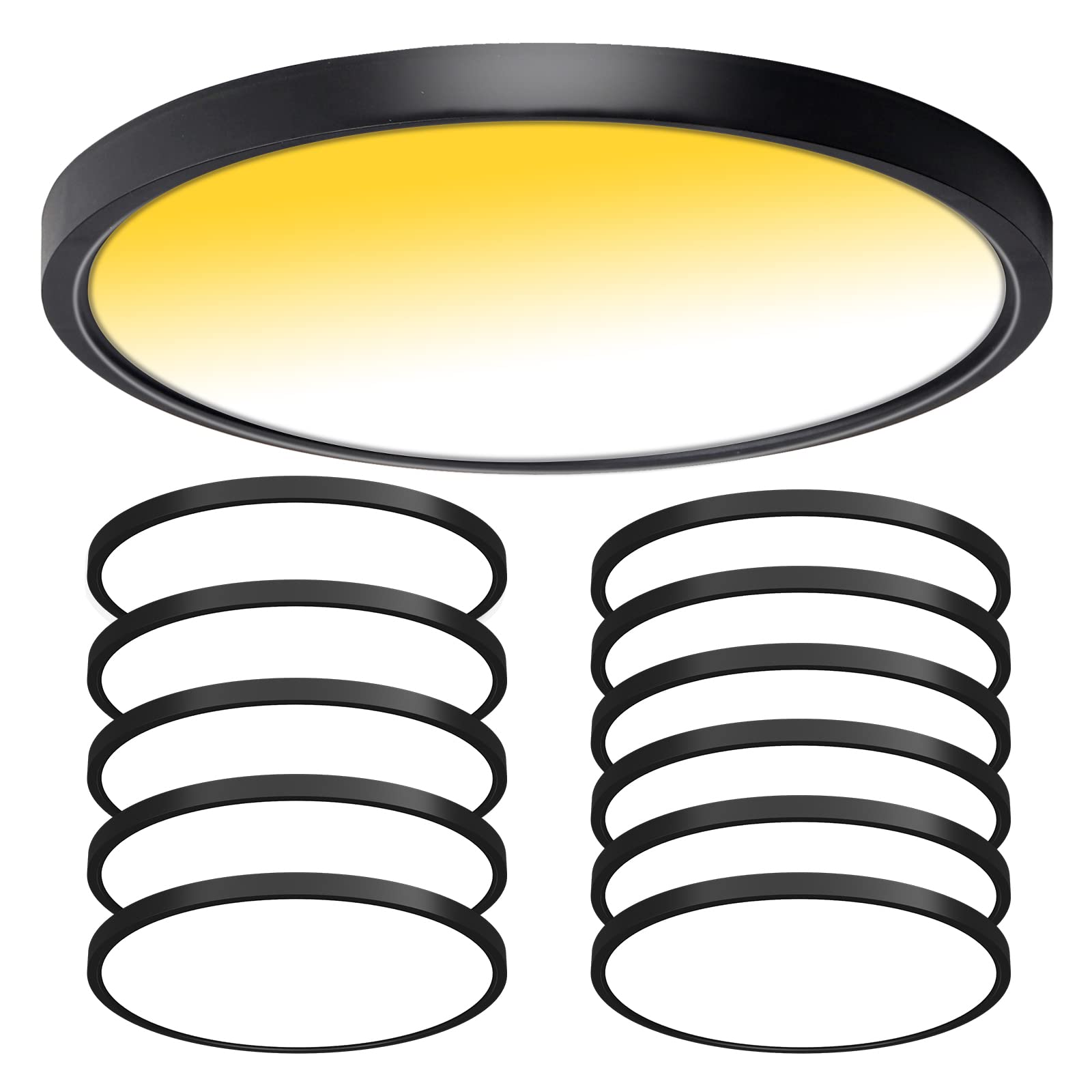 CycevSun 12 Pack Black Flush Mount Ceiling Light, Dimmable & 3000K-4000K-5000K Selectable, 12 Inch 20W,Bright 2000LM, Low Profil