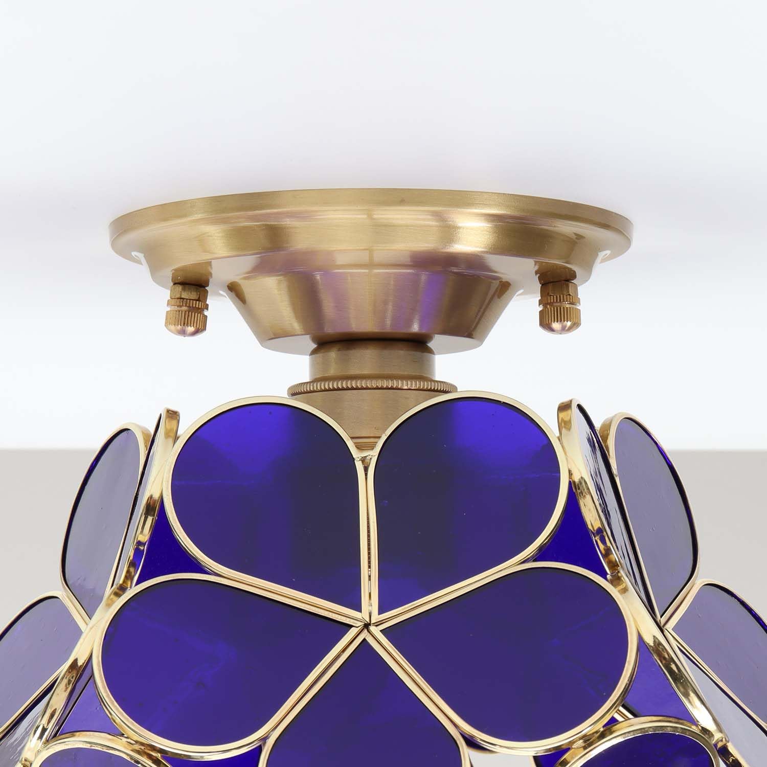 Bieye L10898 Flower Petals Tiffany Style Stained Glass Close To Ceiling Light, 8-Inch Wide (Dark Blue)
