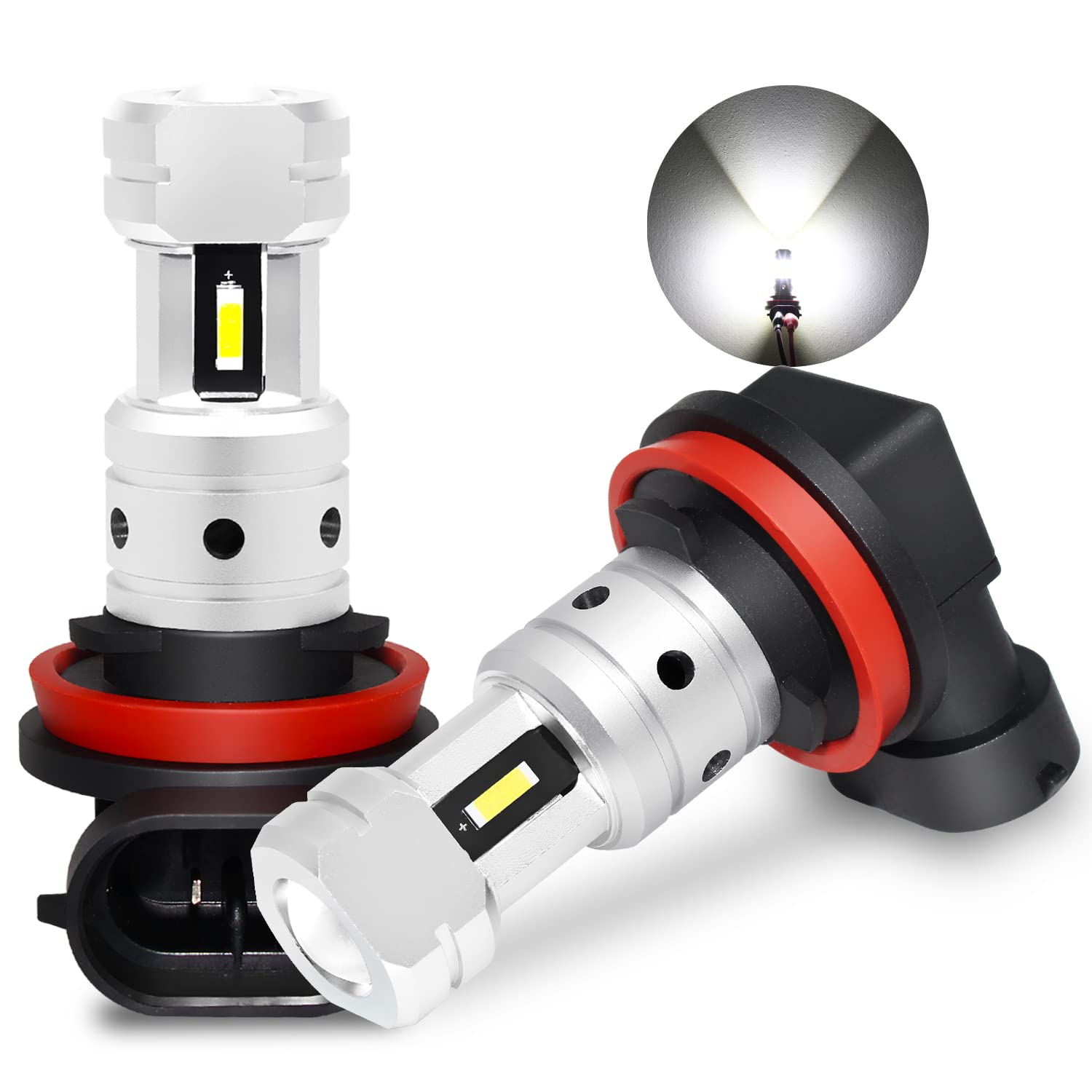 PHINLION H11 H8 LED Fog Light Bulbs, 3800 Lumens, 6000K Xenon White, Non-polarity, Pack of 2