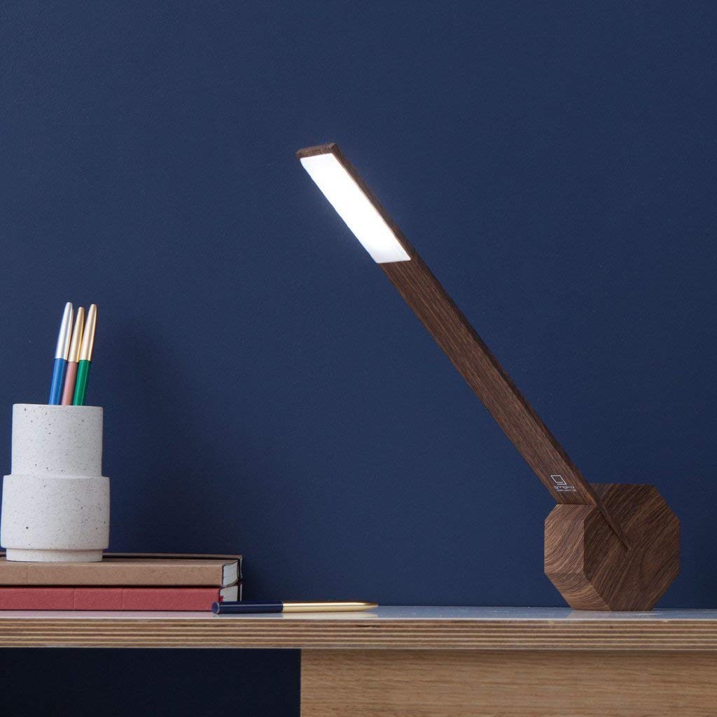 Gingko Octagon One Desk Lamp - Walnut Wood, Brown, Model GK11W8, One Size