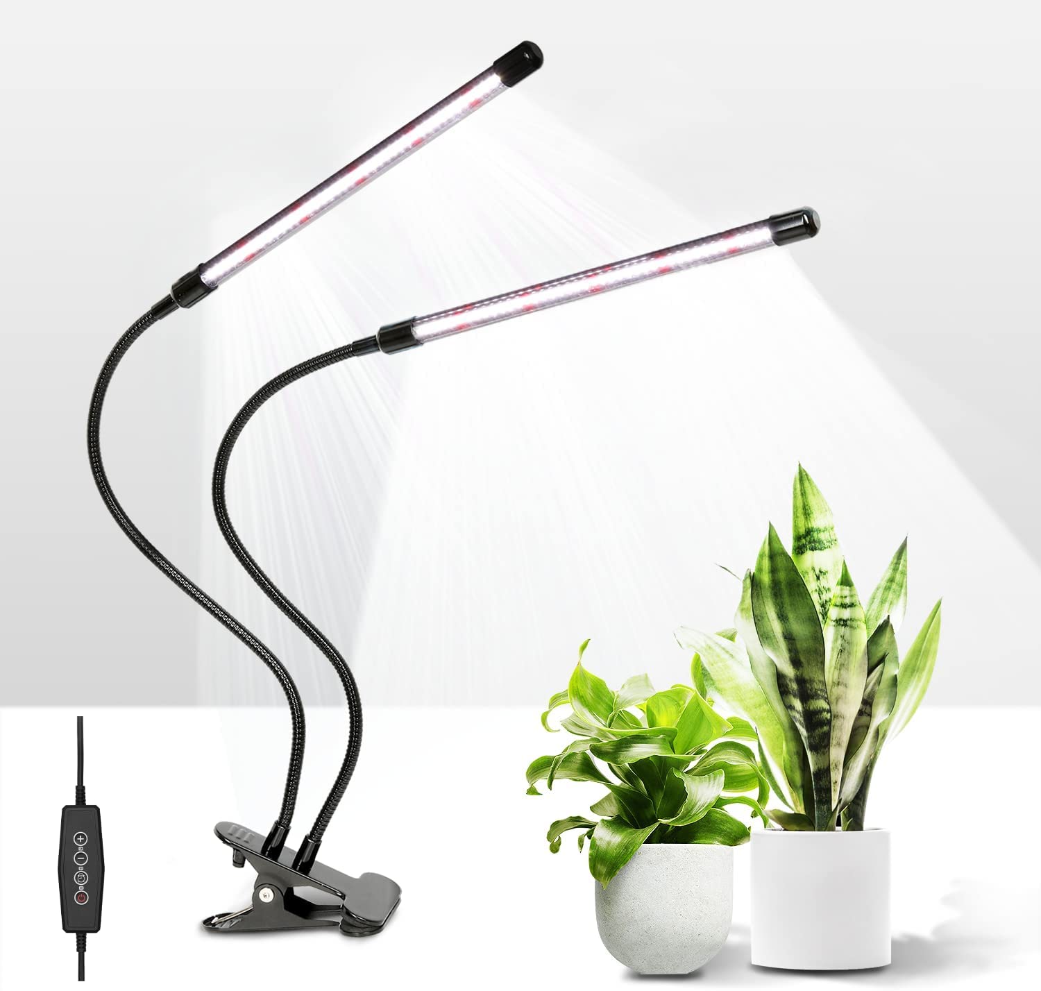 iPower LED Grow Light, 6000K Full Spectrum Clip Plant Growing Lamp with 84 White Red LEDs for Indoor Plants, 5-Level Dimmable, A