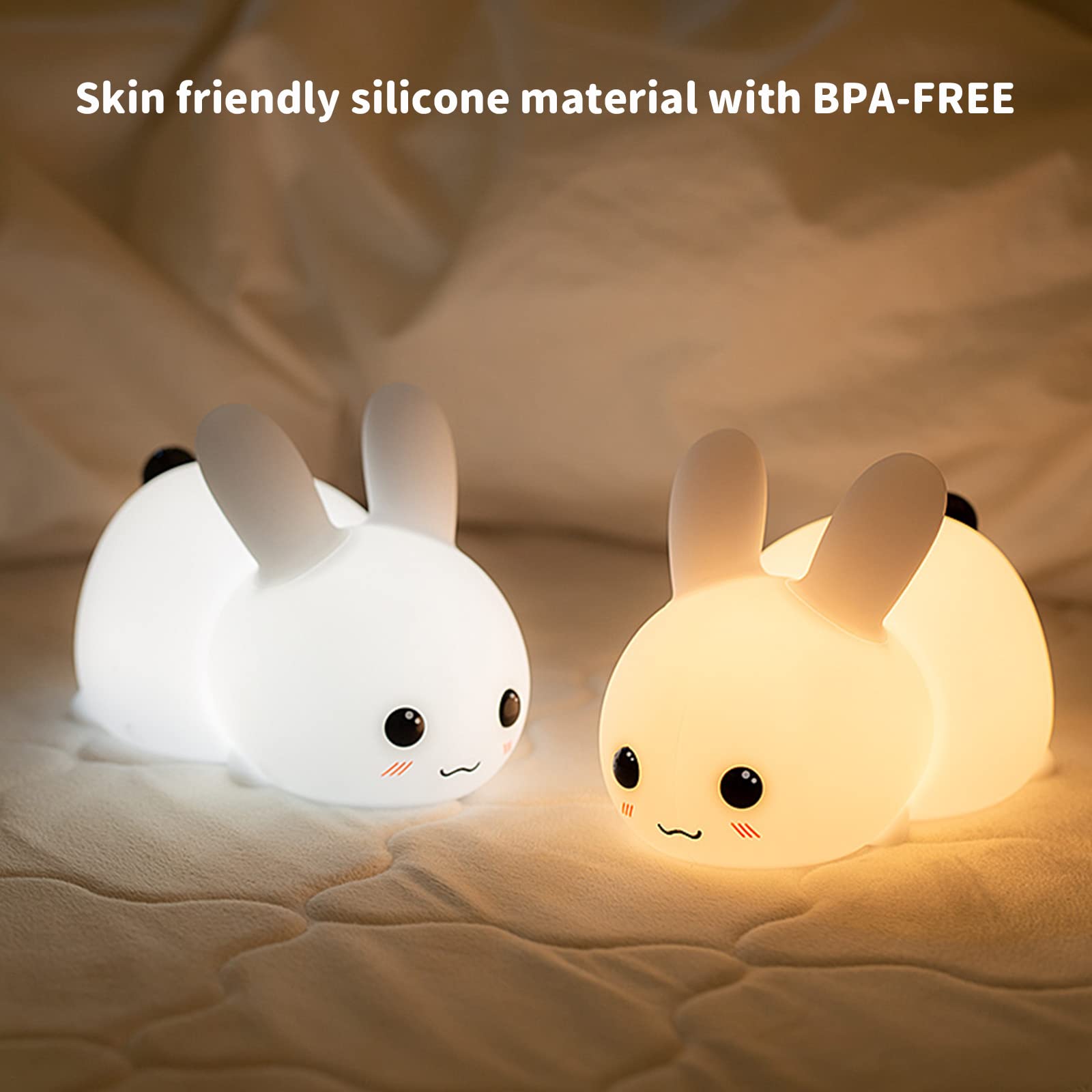 Myratts Cute Bunny Night Light For Kids  7 Colors Kawaii Stuff Rechargeable Nightlights With Dimmable Light And Timer Setting  Birthday Eater Xmas Gift  Used For Camping Party Room Decor