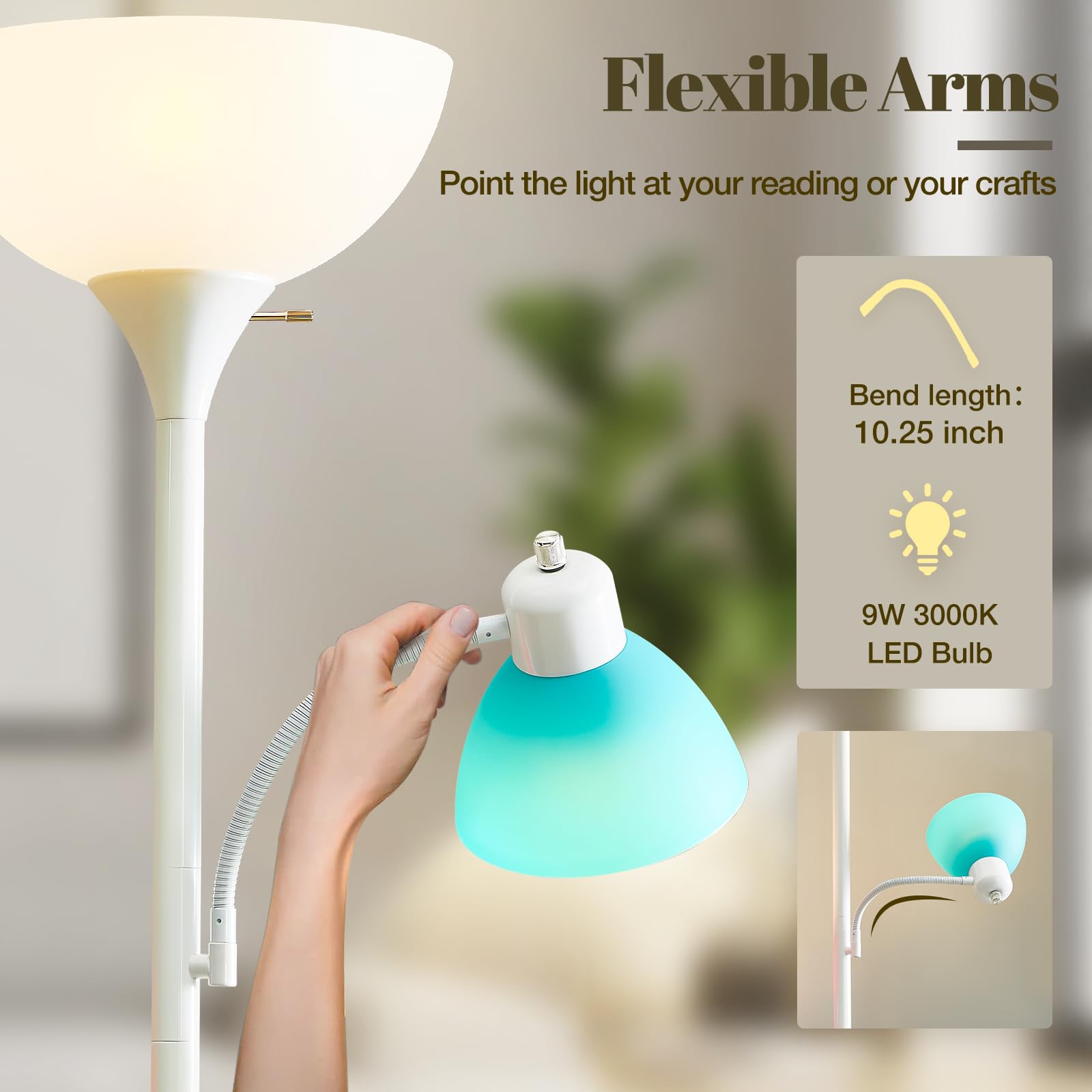 Luvkczc White Floor Lamp, 72'' Tall Standing Floor Lamp With 5 Replace Lampshades, Torchiere Lamps With 8W Adjustable Reading Li