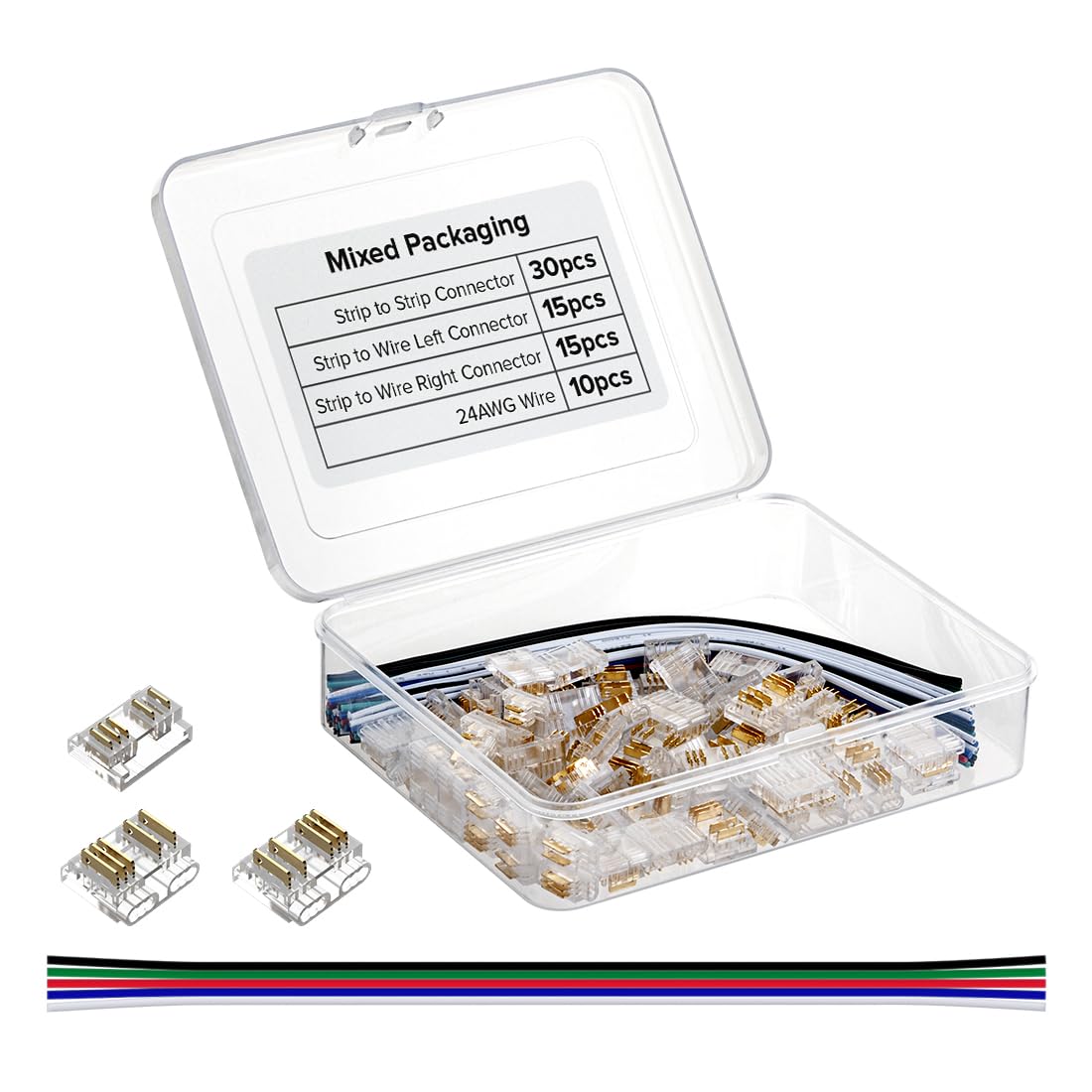 BTF-LIGHTING FCOB 5Pin 12mm 0.47in Transparent Connector Kit 30pcs Strip to Wire 30pcs Gapless Solderless Connectors 10pcs 5.9in