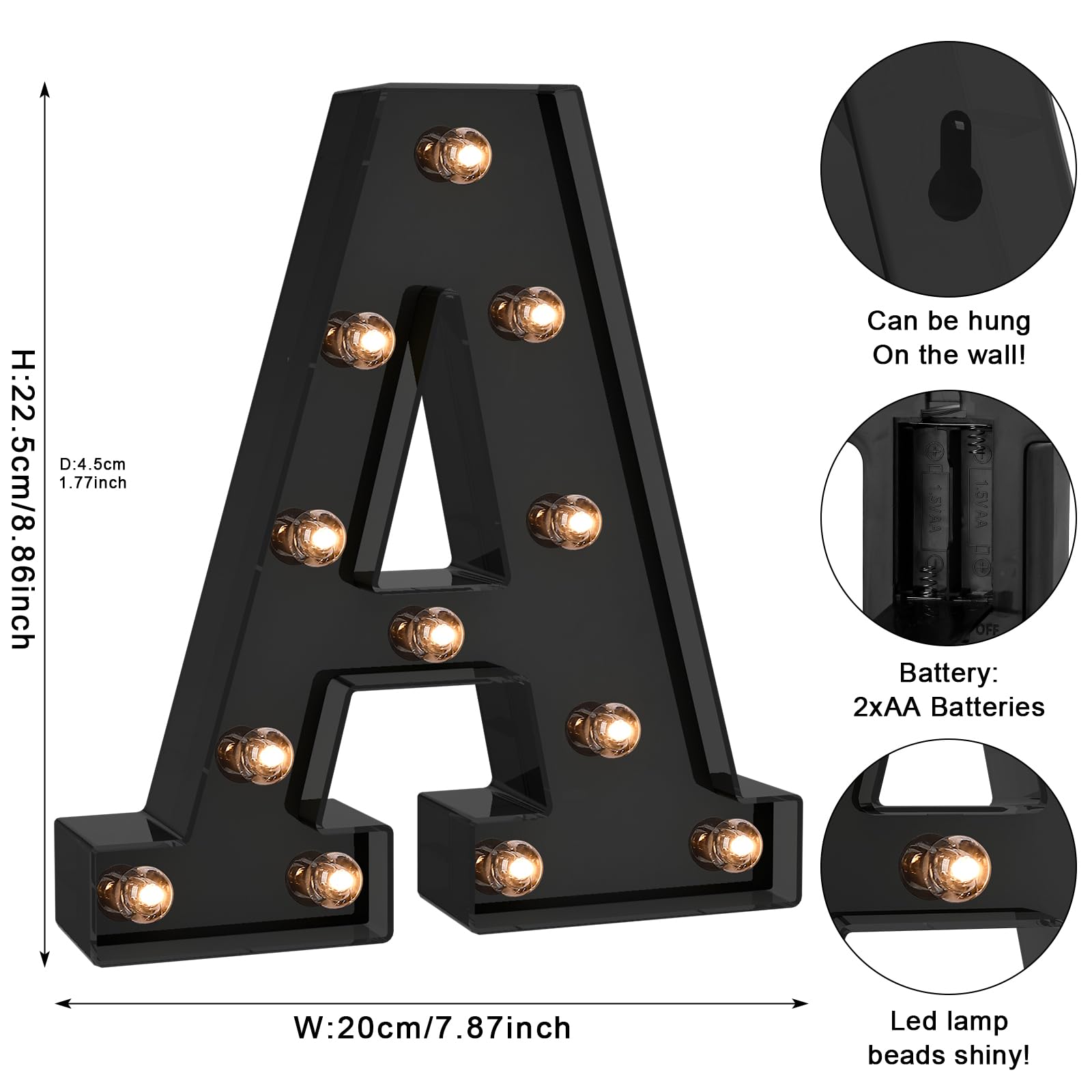 Foaky Black Led Letter Lights For Room Decor - Bedroom Wall Decor  Alphabet Lights For Home  Wedding  Party - Battery Operated (A)