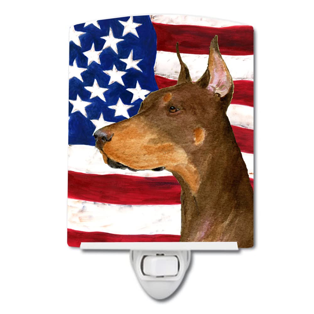 Carolines Treasures Ceramic Night Light, USA American Flag & Doberman, Model SS4224CNL, 6x4x3 inches, Multicolor