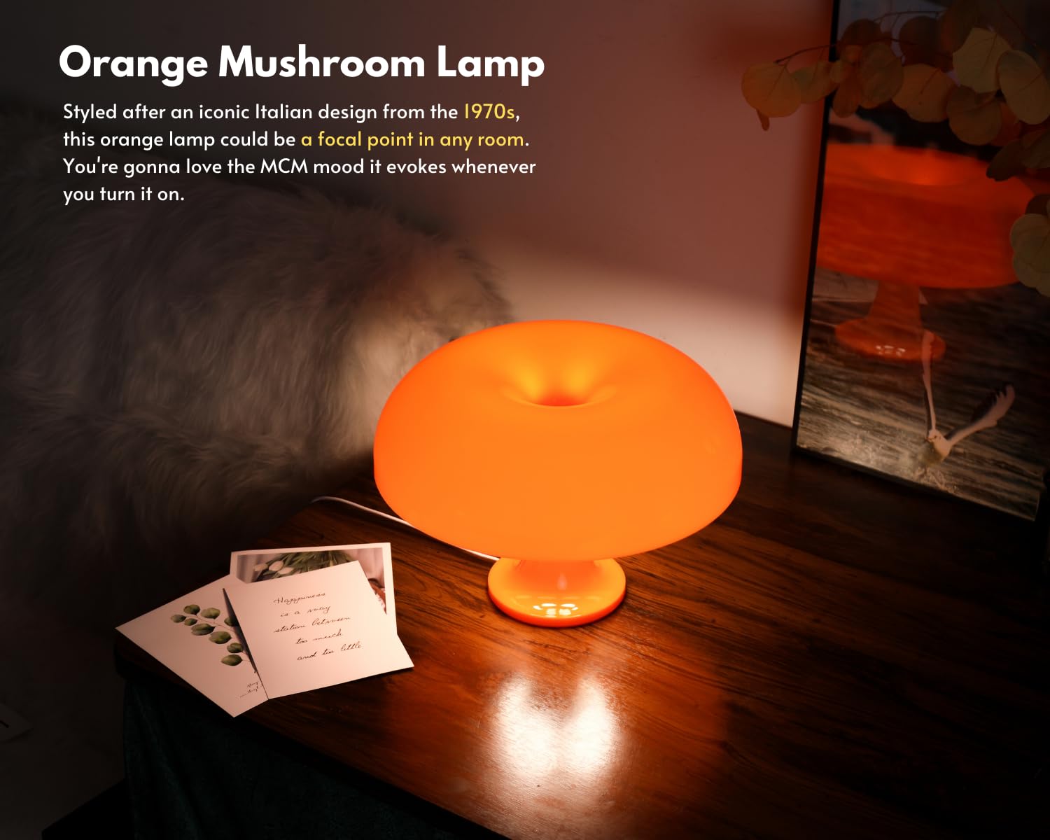 Uehict Orange Mushroom Lamp, Dimmable Donut Lamp With 3 Lighting Modes, 70S Retro Mid Century Modern Lamp, Mushroom Table Lamp For Bedroom Living Room, Home Decor Aesthetic Lamp, Cool Lamp Gift Idea