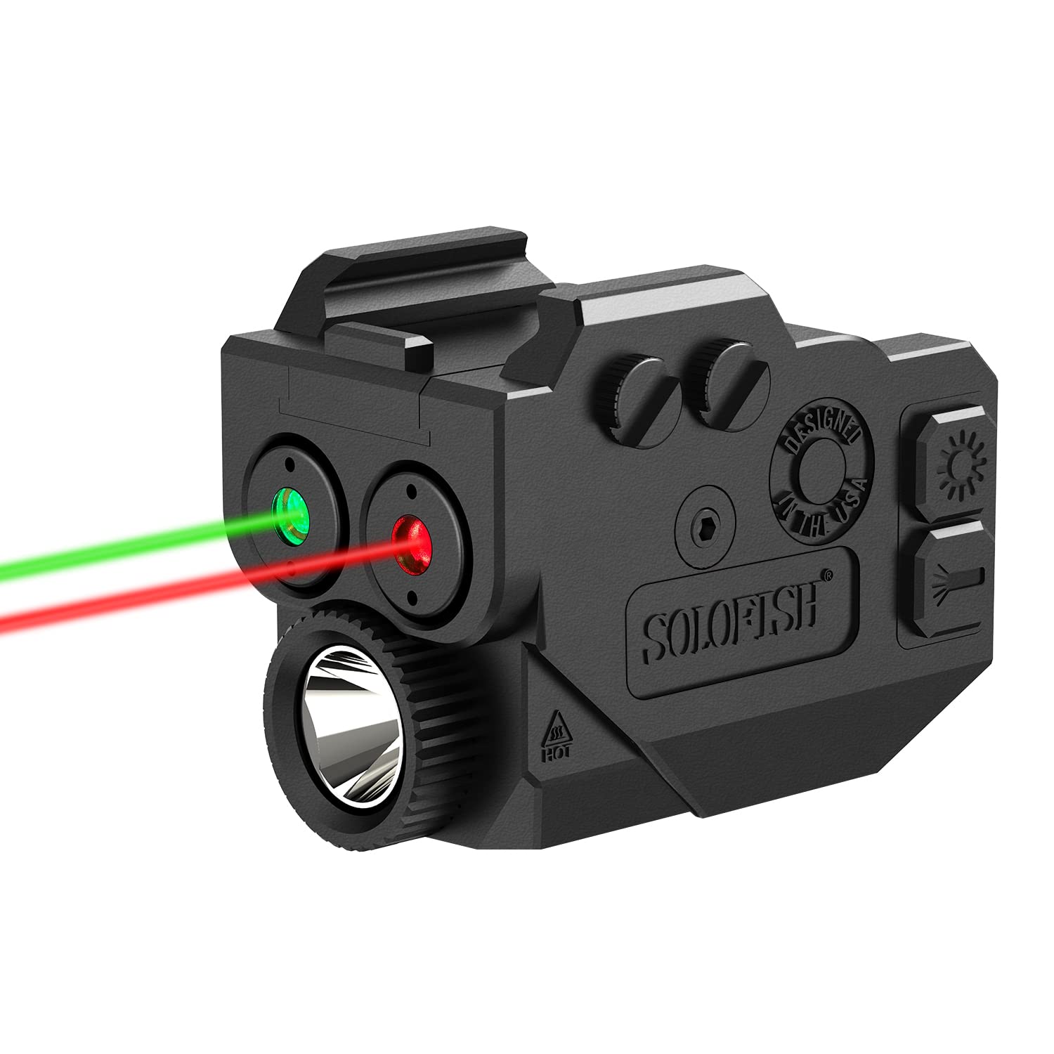 SOLOFISH 500 Lumens Handheld Toy Light Laser Combo  Slidable Red Green Laser and Launcher Light with Strobe & Memory Fits Full Size & Compact Rail  Rechargeable