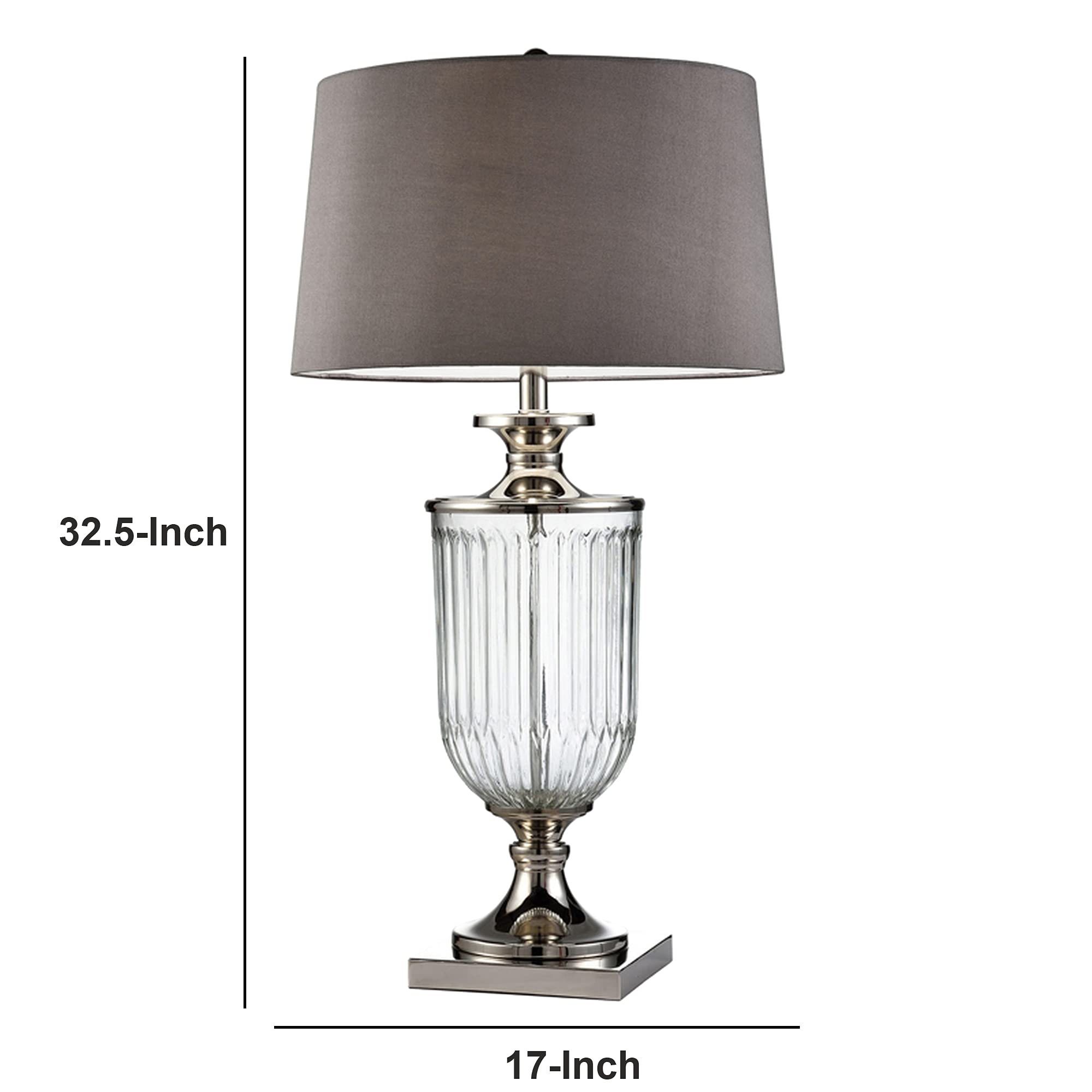 Benzara Table Lamp with Glass Pedestal Base, Fabric Shade, Silver, Model BM240297