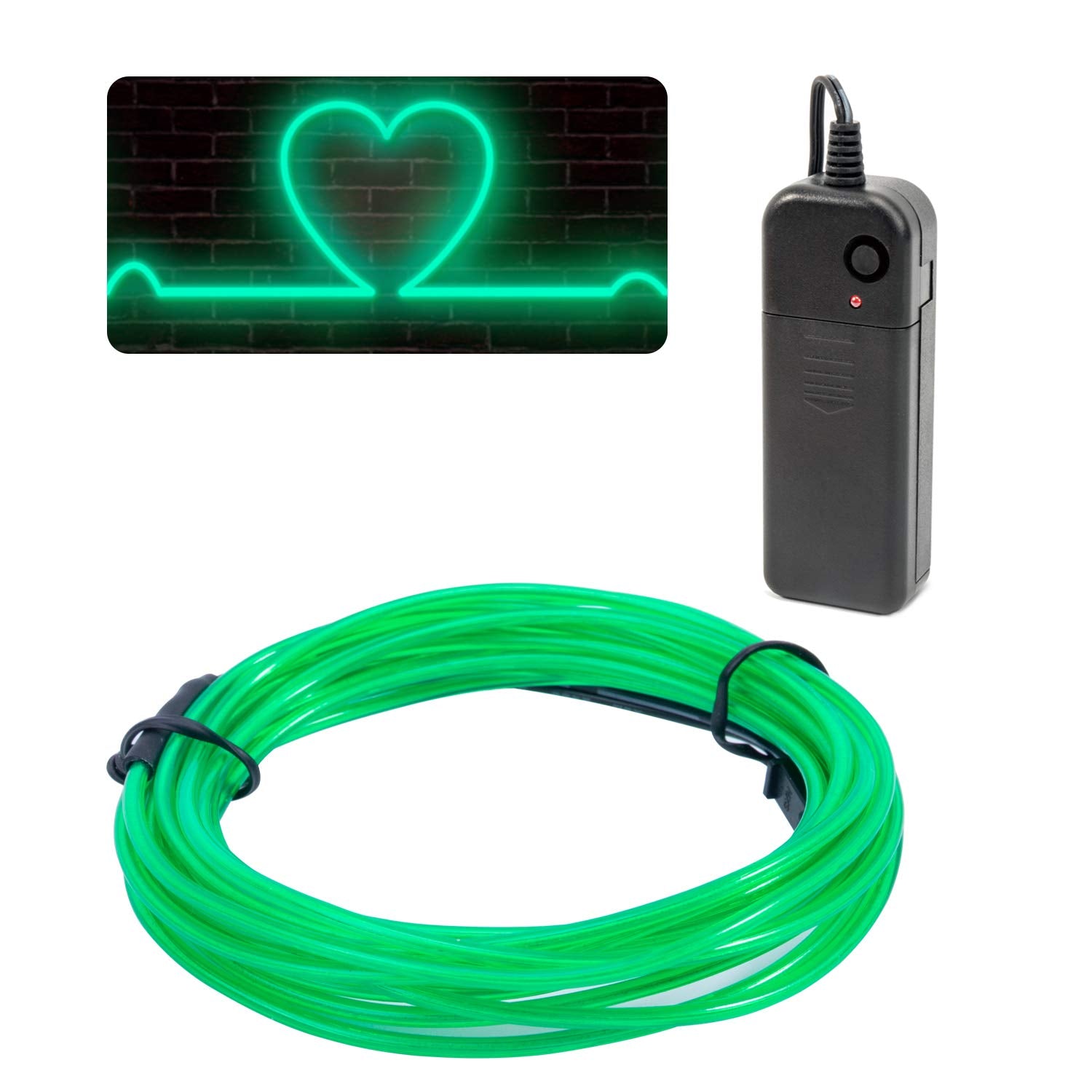 JIGUOOR EL Wire Battery Pack Neon Light Strip 9.8ft Green Copper 360° Illumination for DIY, Parties, Halloween, Christmas