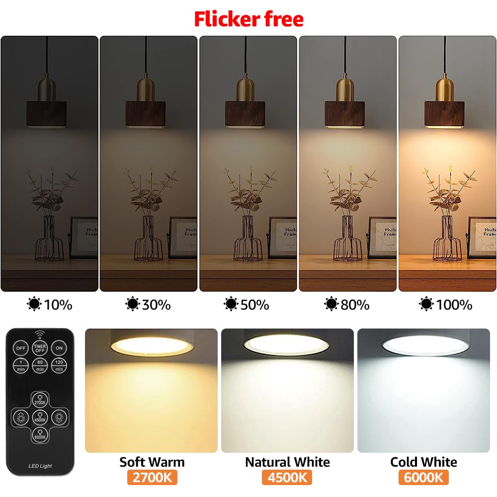 BLUEYE Rechargeable Light Bulbs 2-Pack, 7W Remote Control, Soft Warm 2700K-6000K, E26/E12, 450 Lumens, Battery Operated
