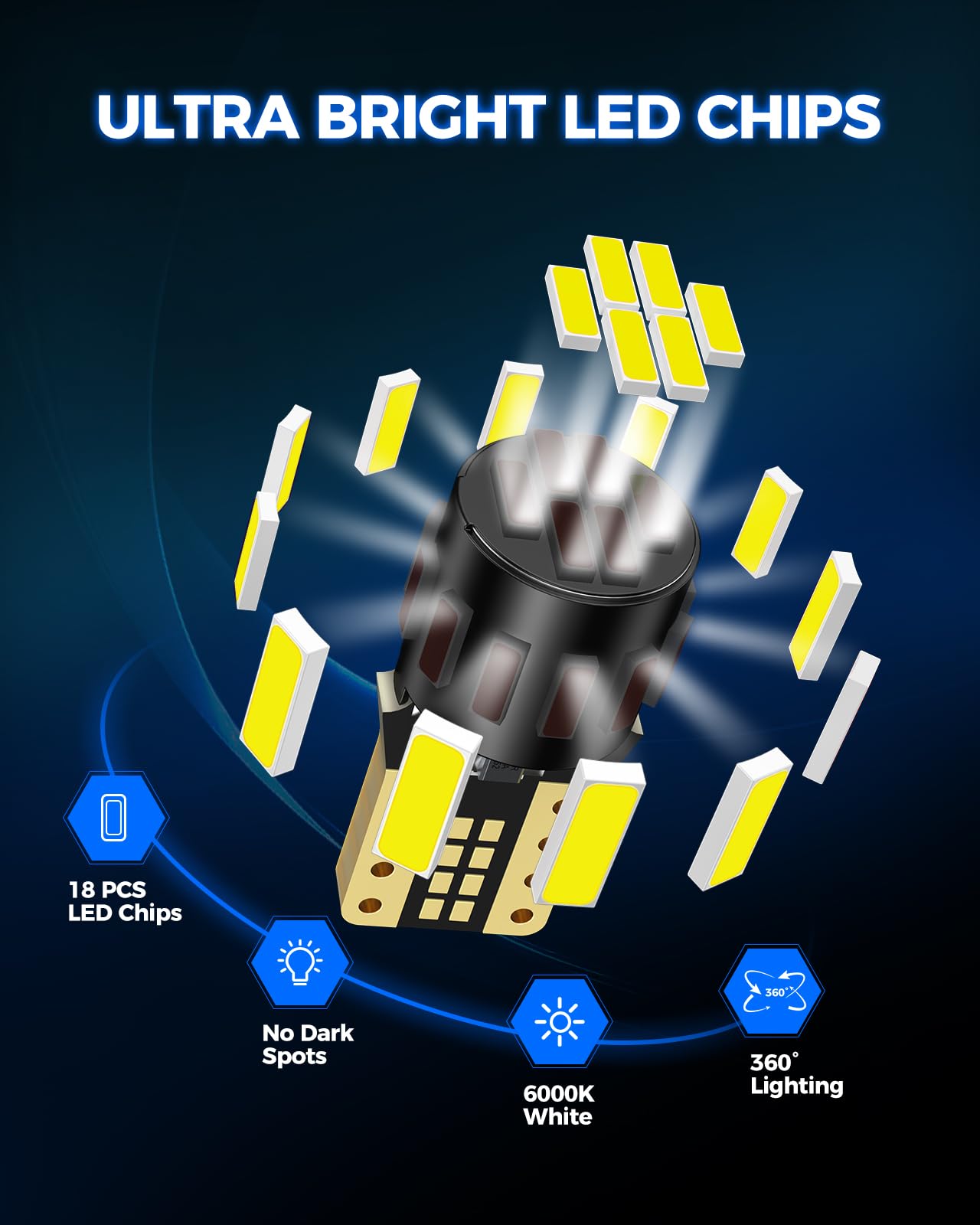 Marsauto 194 LED Bulb for License Plate Light, 6000K White, T10 Wedge Replacement, Pack of 10