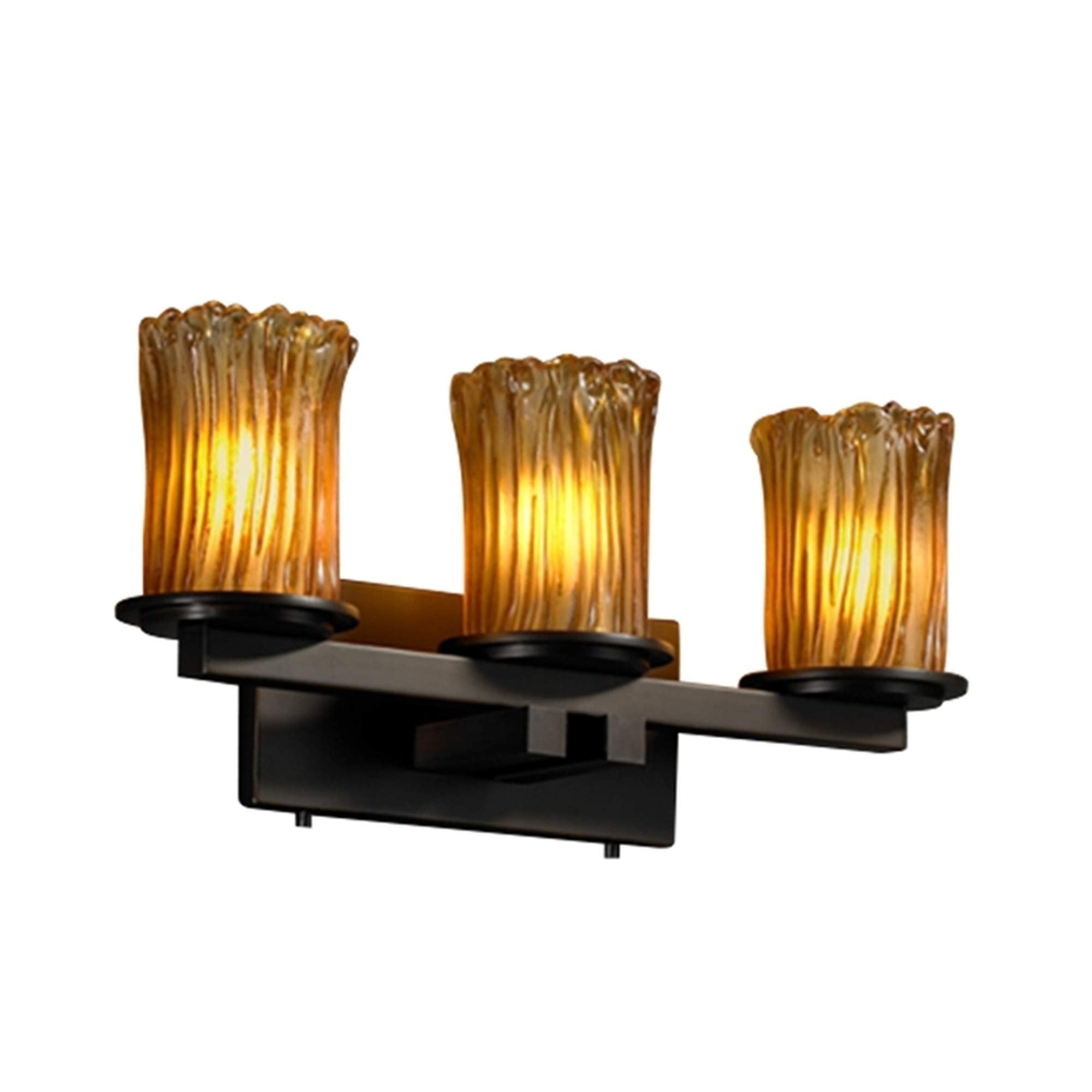 Justice Design Group Veneto Luce 3-Light Bath Bar - Dark Bronze Finish with Amber Venetian Glass Shade