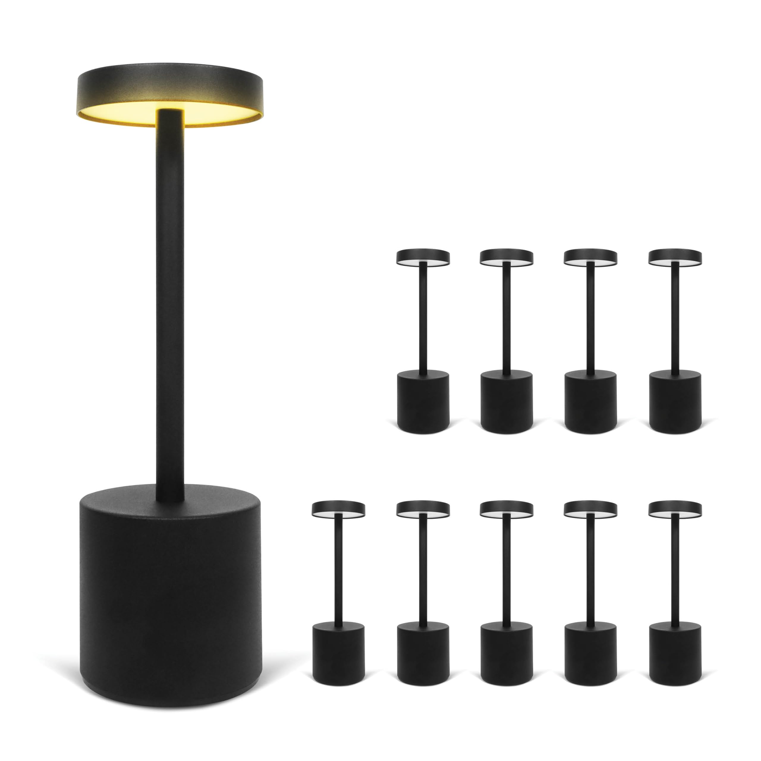 10 Pack - Black Rechargeable Cordless Table Lamps, Portable LED Desk Lamps, Dimming 5000mAh Rechargeable Battery Powered LED Lig