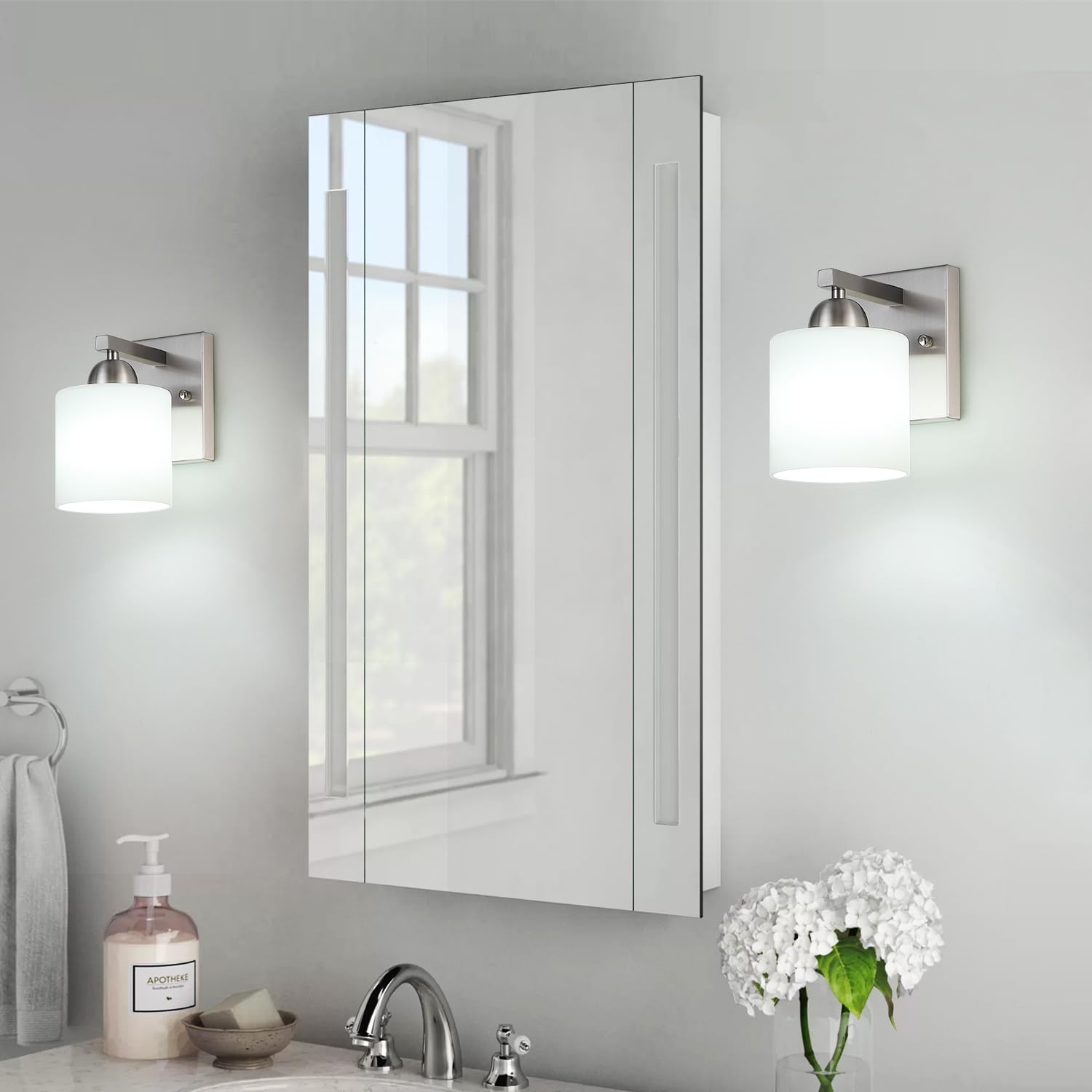 Mecgirn 1-Light Wall Sconce, Brushed Nickel Metal Fixture, Modern Design for Bathroom, Hallway, Bedroom, Model B0003-1-1