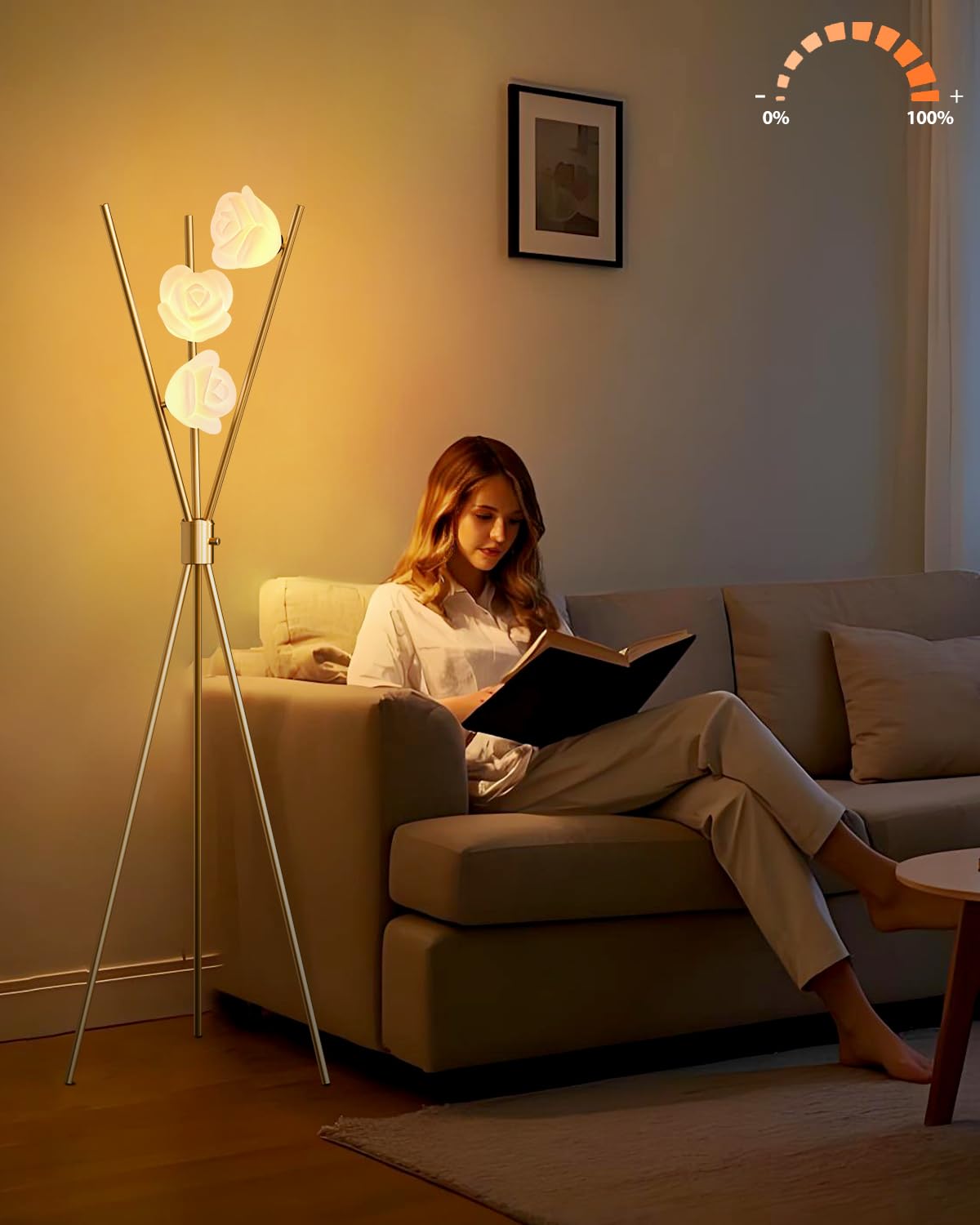 Lightdot Dimmable Tripod Floor Lamp Gold Art Deco Floor Lamp With 3-Flower Lampshade 3Pcs Bulbs Included & Stable Base Tripod St