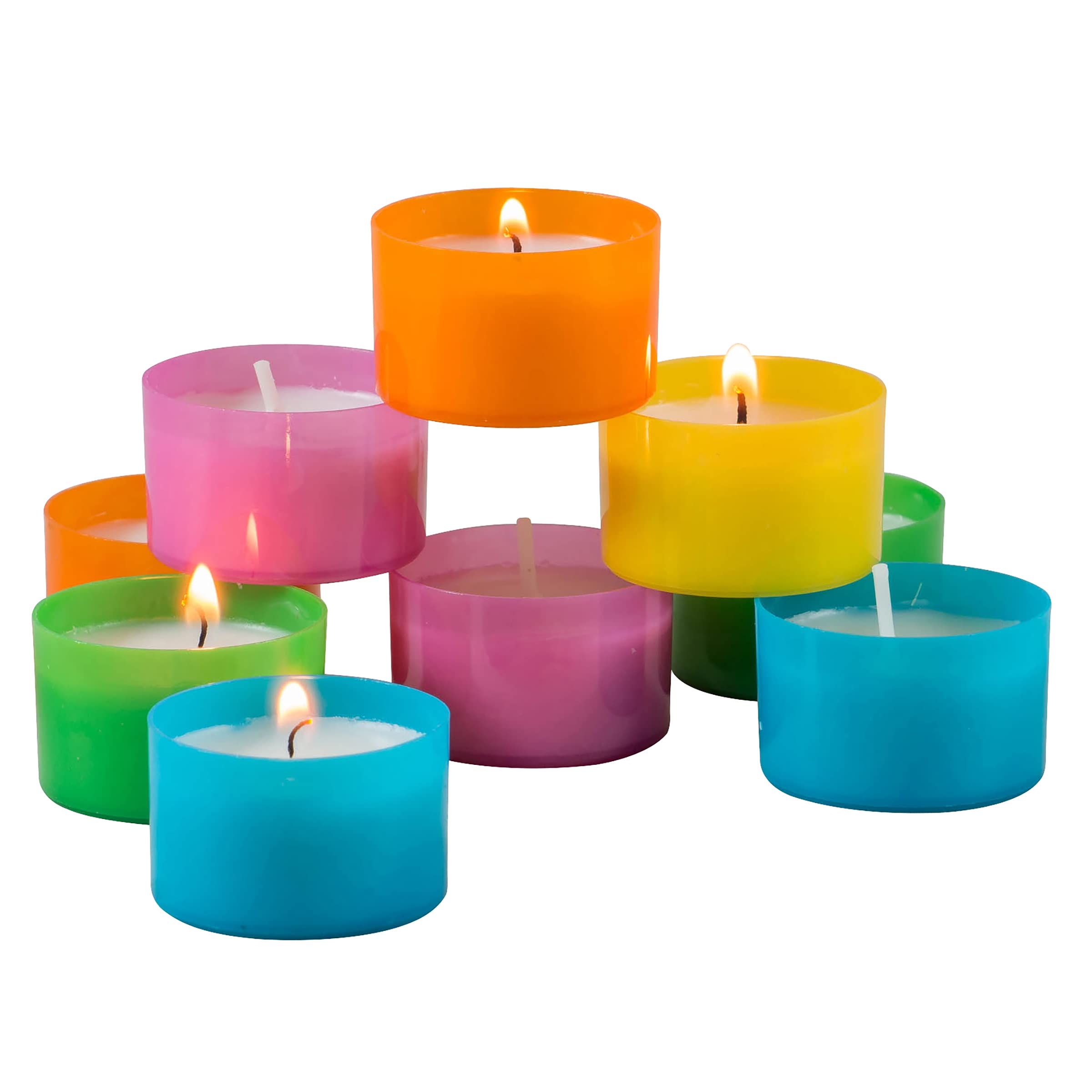 Stonebriar Bulk 96 Count, Multicolor Unscented Smokeless Long Burning Tea Light Candles with 6 to 7 Hour Extended Burn Time (Pac