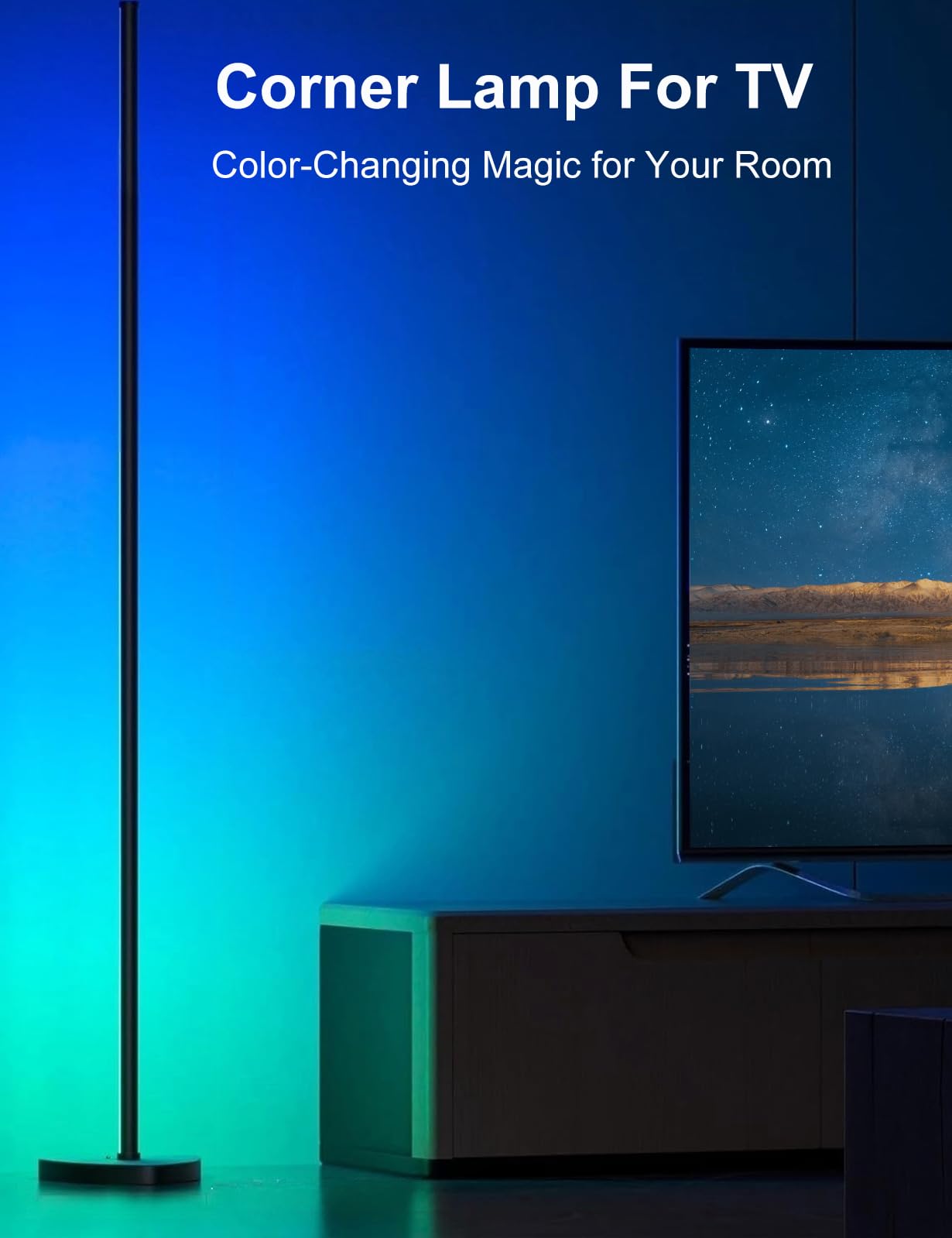 Eastfine Corner Floor Lamp, 70in LED, Black, Aluminum, APP & Remote Control, 16 Million Colors, Model DX23012-01