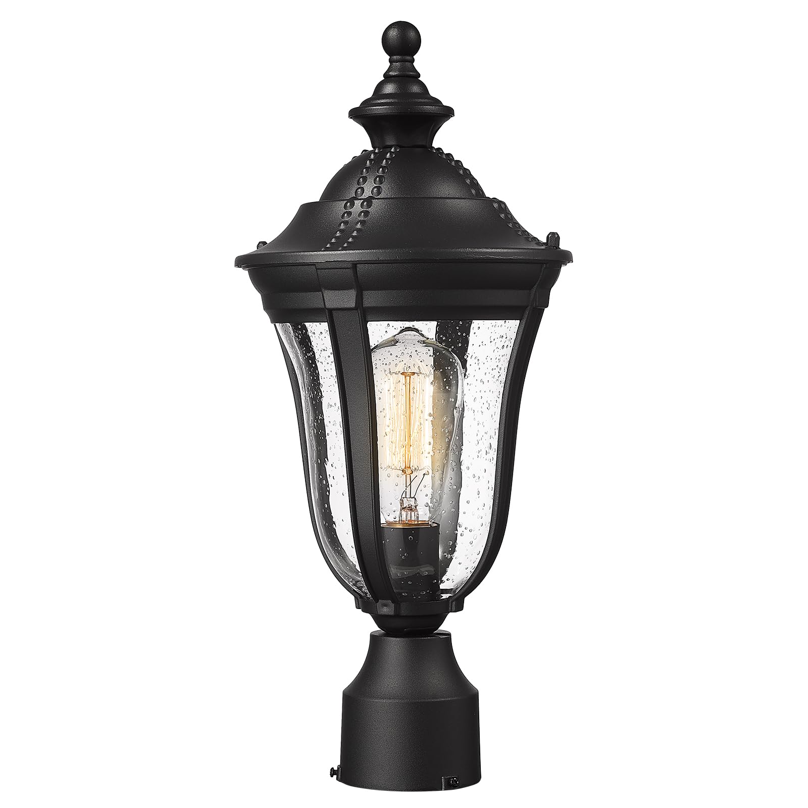 Luminzone Outdoor Post Light Outdoor Pole Lantern Modern Exterior Post Sconce with Seeded Glass in Black Finish Outdoor Post Lam