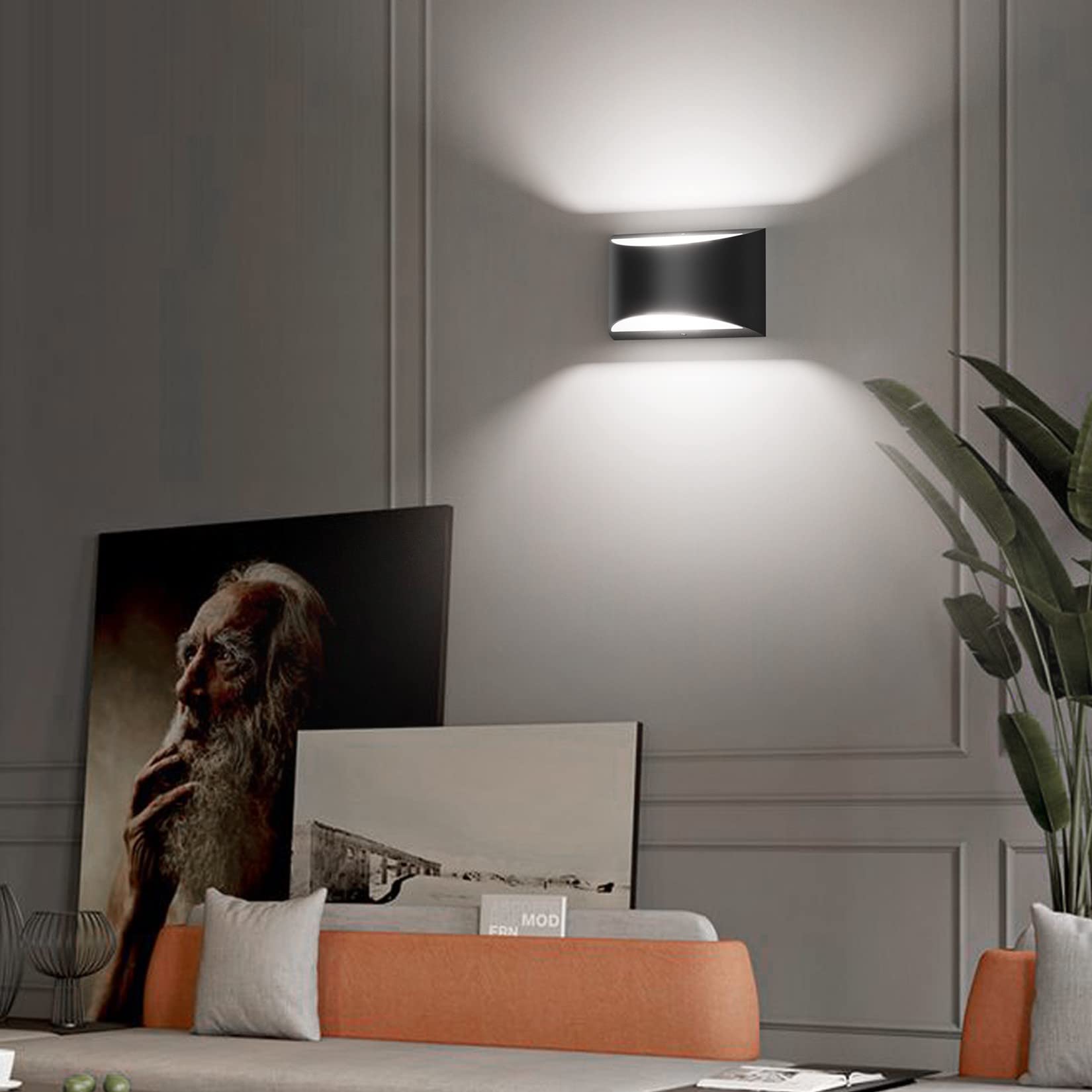 Aipsun LED Wall Sconce Set of 2 - Hardwired Black Aluminum Up/Down Mount Light for Living Room, Bedroom, Hallway - Cool White 6000K
