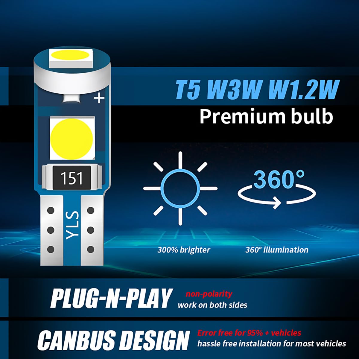 Belomi 20 Pcs T5 Led Lights For Car Dashboard, High Light Bulb 3030-3Smd Replacement With Twist Lock Socket, Super Bright Light For Instrument Cluster Dashboard Panel Gauge Indicator (Blue)