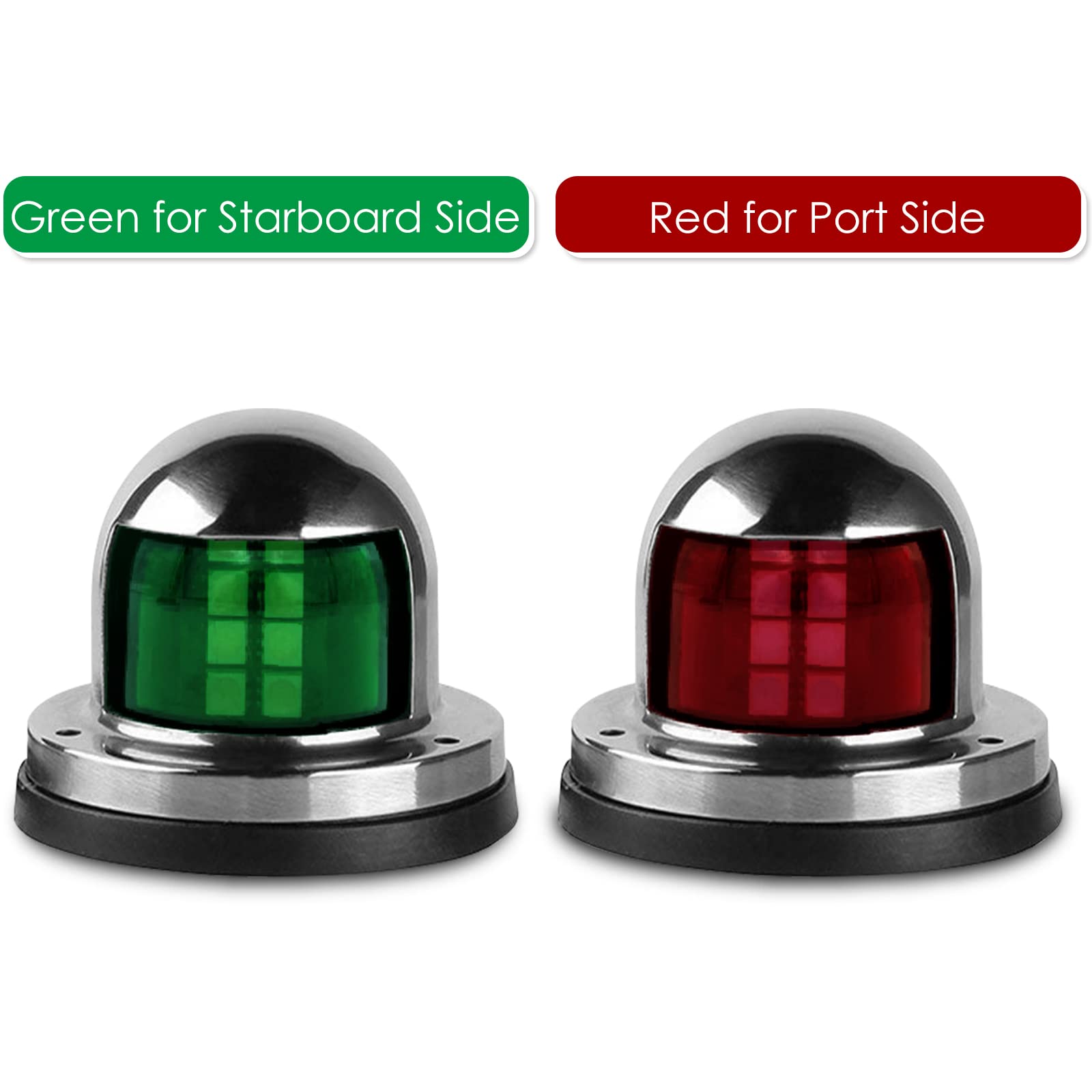 Acelane LED Navigation Lights - Red & Green Marine Signal Lights, 12V Stainless Steel, for Boating & Yachts (ACE-01)