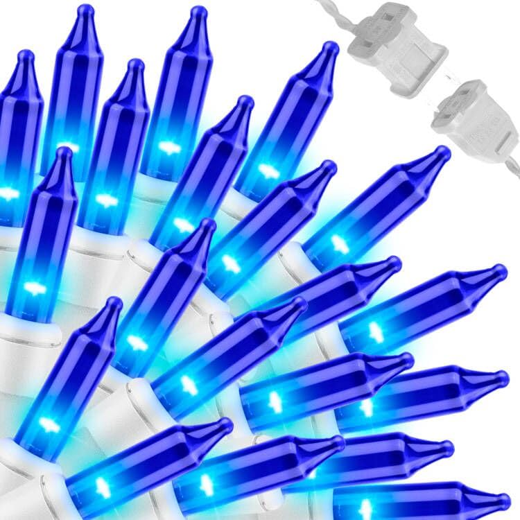 LAMPHOME Blue Christmas Lights Set 100 Count 19.6 Feet Incandescent Bulb Mini String Lights for Indoor Christmas Tree Garland Birthday Wedding Party Festival Decoration, White Wire