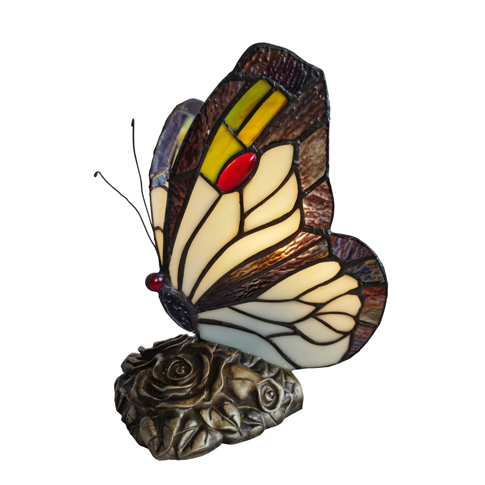 FUMAT Bedside Table Lamp LED Tiffany Black White Butterfly Nightstand Table Lamps Stained Glass Shade ON Off Switch Home Office 
