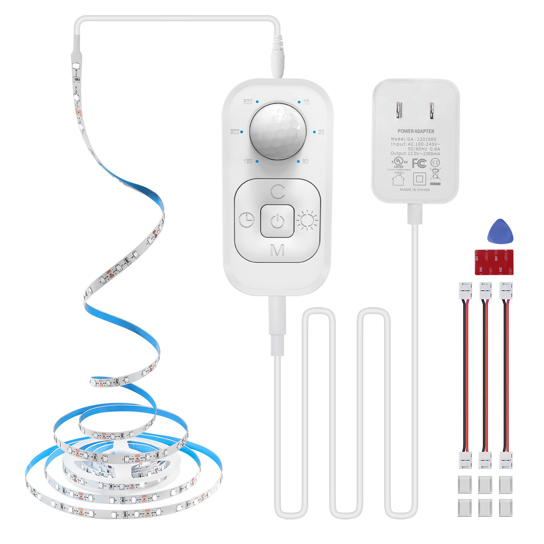 Motion Sensor Under Cabinet Lights - Plug-In Led Strip Lights Indoor With Ul Fcc Approved Adapter, Dimmer And Timer For Kitchen