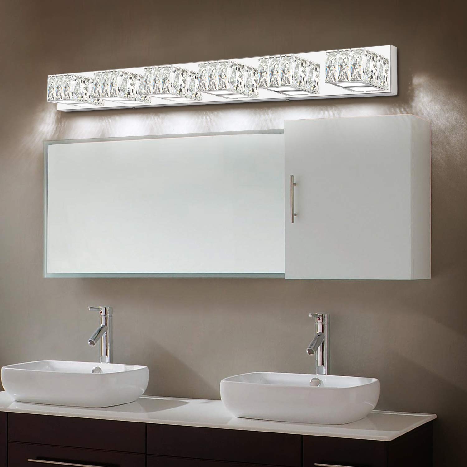 ZUZITO 6 Lights Bathroom Vanity Light LED Crystal Vanity Lighting Over Mirror White Light (6000K)