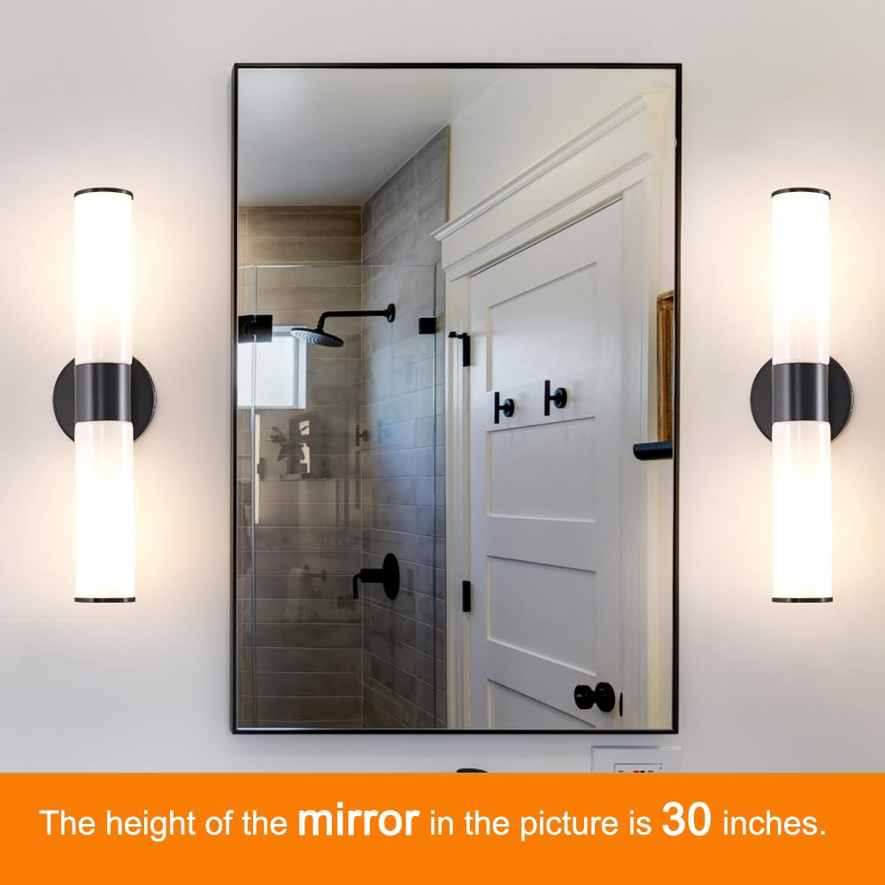 Black Wall Sconces Set Of 2  Modern Sconces Wall Lighting  Bathroom Vanity Lights With Opal White Glass Shade  Vanity Sconce Over Mirror  Wall Light Fixtures For Living Room Bedroom Hallway Stairs