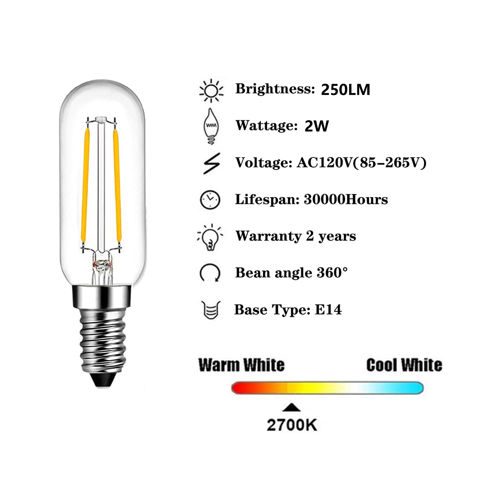 Shuwdkar E14 25W Led Bulb 2700K Warm White 250Lm, Clear Glass Vintage Led Filament Edison Bulb E14 European Base For Chandelier,