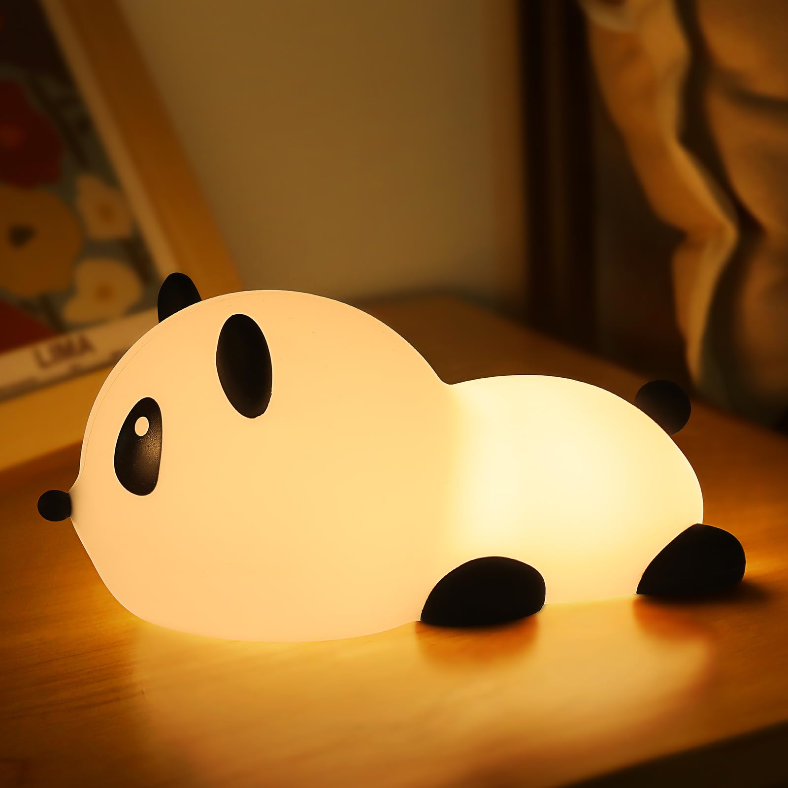 Saluoke Panda Night Light For Kids: Squishy Silicone Animal Light,7 Soft Colors,Tap Control,Rechargeable,Sleep Timer,Battery Baby Nightlight For Childrens Room & Nursery,Bedside Touch Lamp