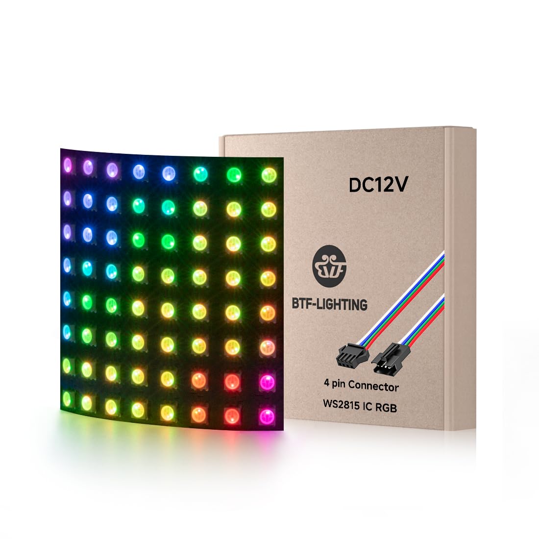 Btf-Lighting Dc12V 4Pin Ws2815(Upgraded Ws2812B) Dual Signal Ic Rgb 5050Smd Individually Addressable 8X8 64 Pixels Led Matrix Flexible Fpcb Full Color Display Light Ip30(No Adapter Or Controller)