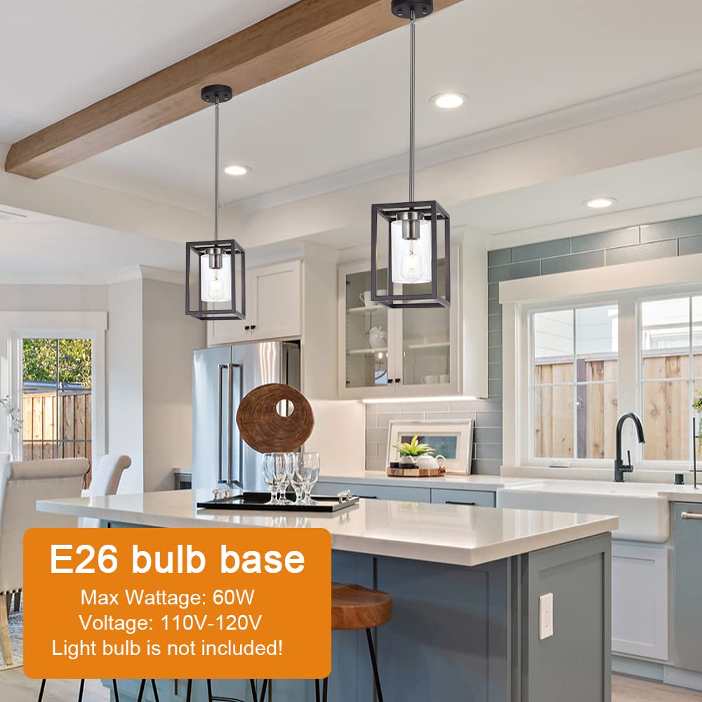 Vinluz Single 1 Light Black And Brushed Nickel Modern Glass Pendant Light Industrial Modern Metal Chandelier With Clear Glass Sh