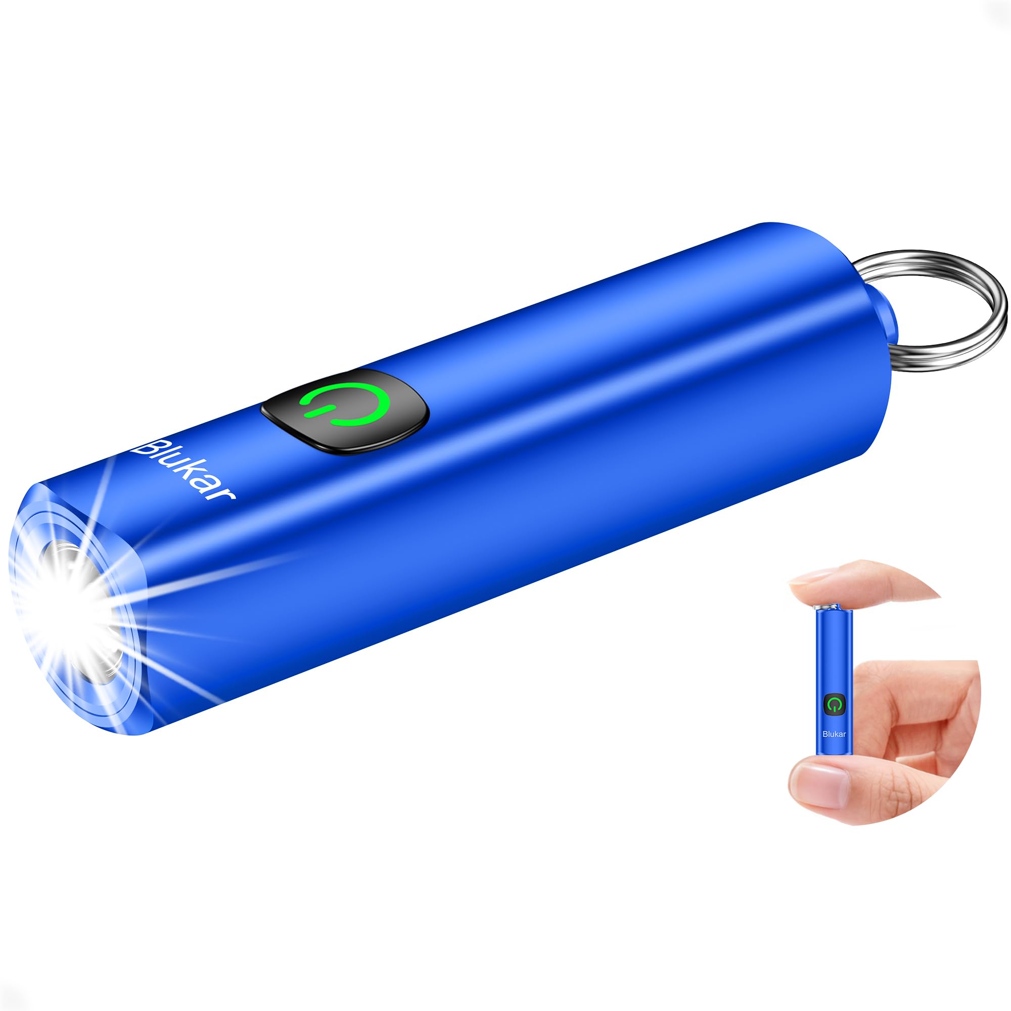 Blukar Rechargeable EDC Flashlight  Mini Keychain Flash Light with 3 Lighting Modes  Memory Function  Waterproof  Compact and Portable Pocket Light for Everyday Carry  Emergency Camping-Blue