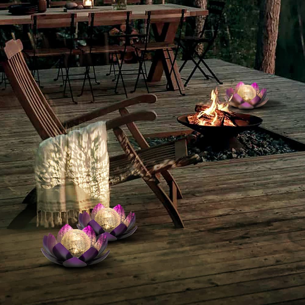 Huaxu Solar Lights Outdoor Garden Decor, Waterproof LED Purple Lotus Glass Flower Light for Garden, Patio, Yard, Outdoor Tabletop
