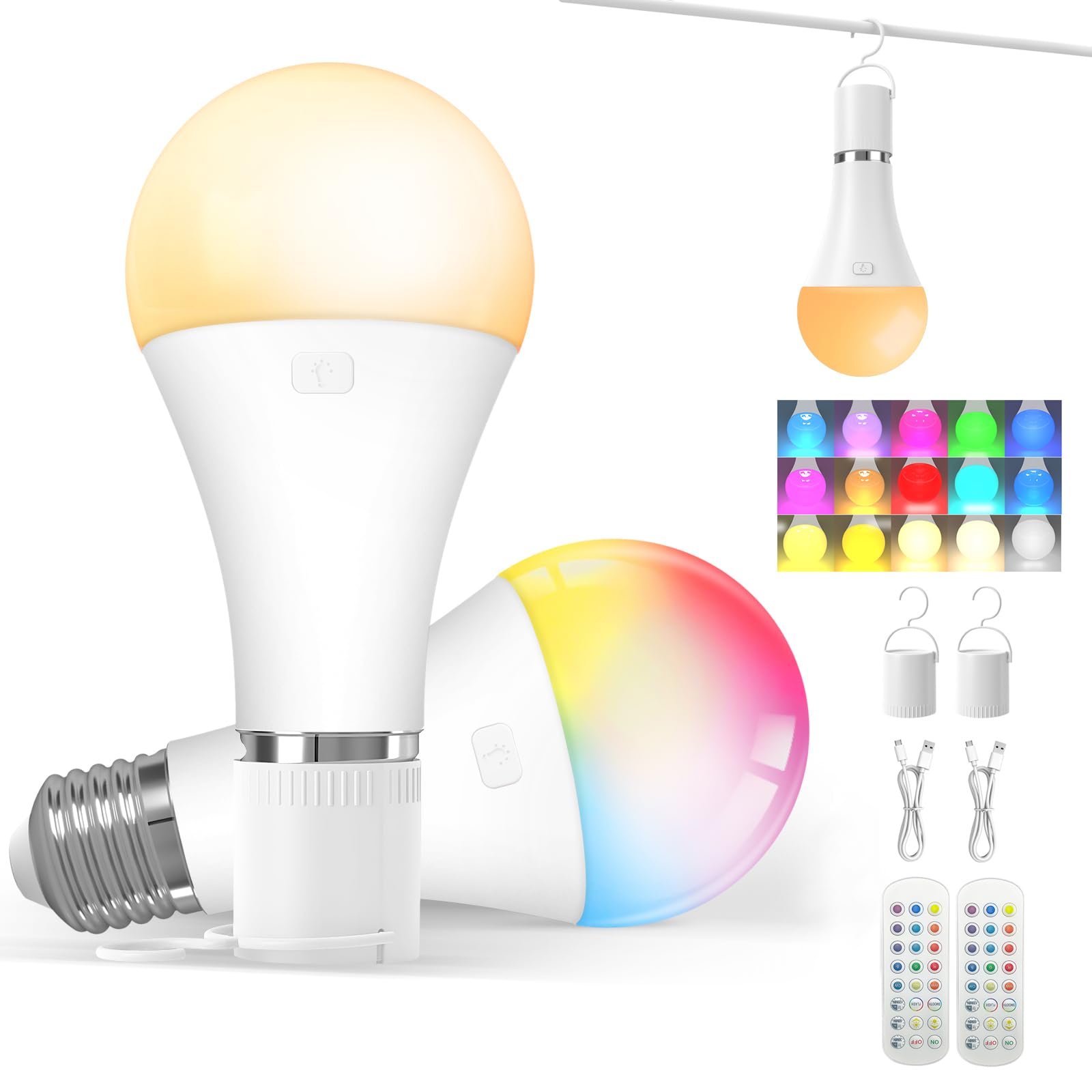 KINDEEP Rechargeable Light Bulbs with Remote, E26 Battery Operated LED Bulb: 2000mAh Dimmable Wireless Backup Light Bulb with 15