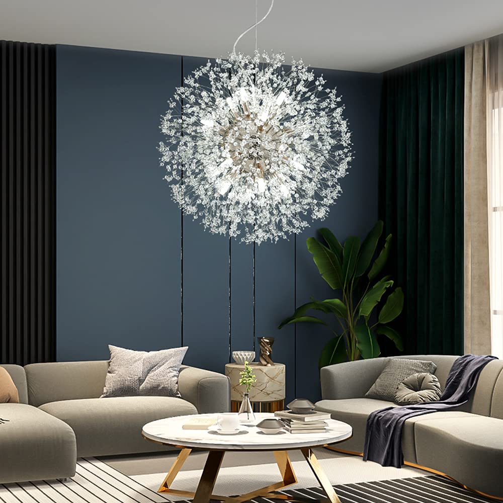 Mivenda Modern Crystal Chandeliers 16-Light Chrome Dandelion Light Fixture,Firework Chandelier,Personalized Ceiling Hanging Ligh