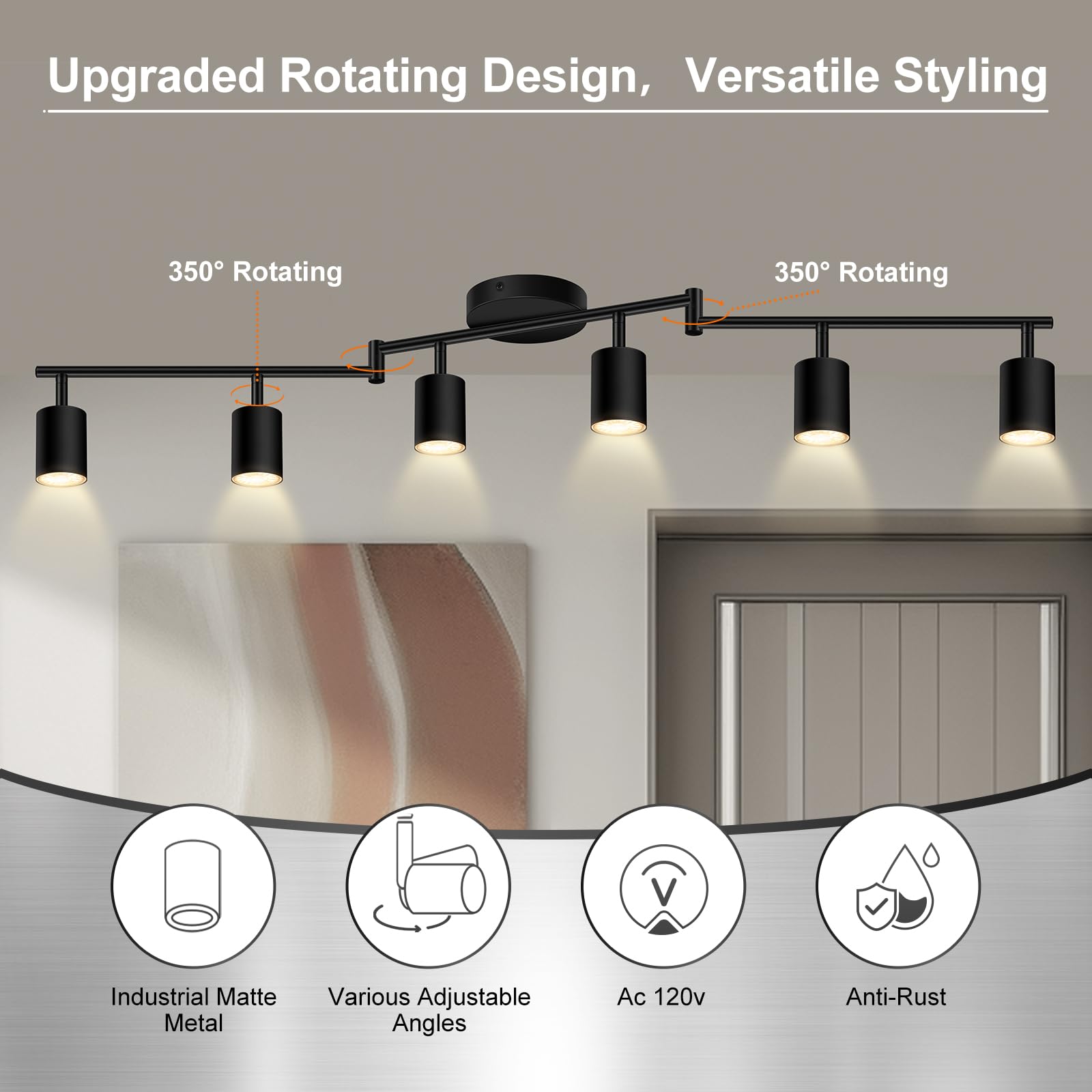 Auquee 6 Light Track Lighting Fixtures Ceiling  Matte Black Kichen Track Lighting Fixtures With Rotatable Light Heads  Foldable Lamp Arms  Modern Led Track Lights For Kitchen/Hallway  No Gu10 Bulb