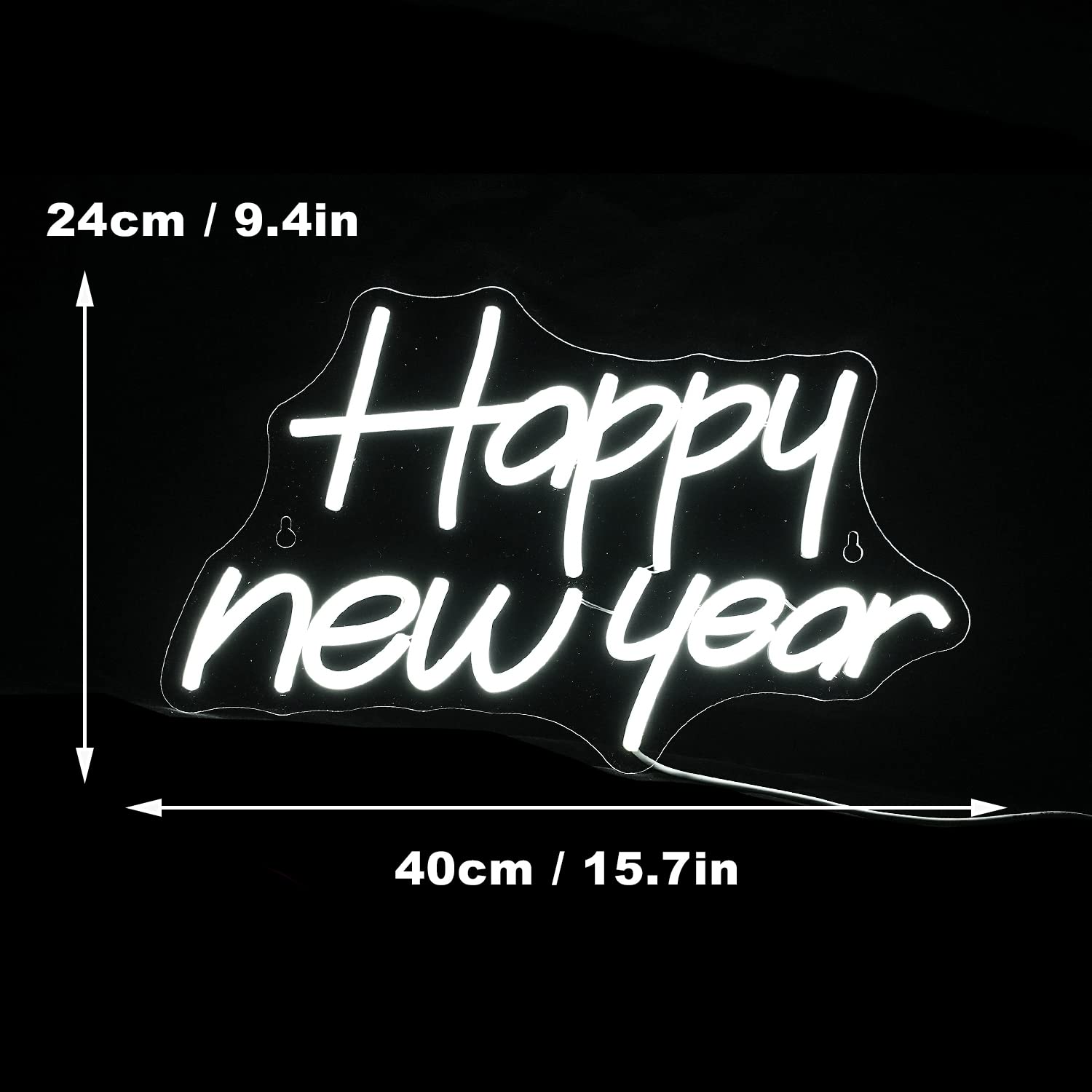 Alkkign Neon Sign Happy New Year LED Light Wall Decor Dimmable White