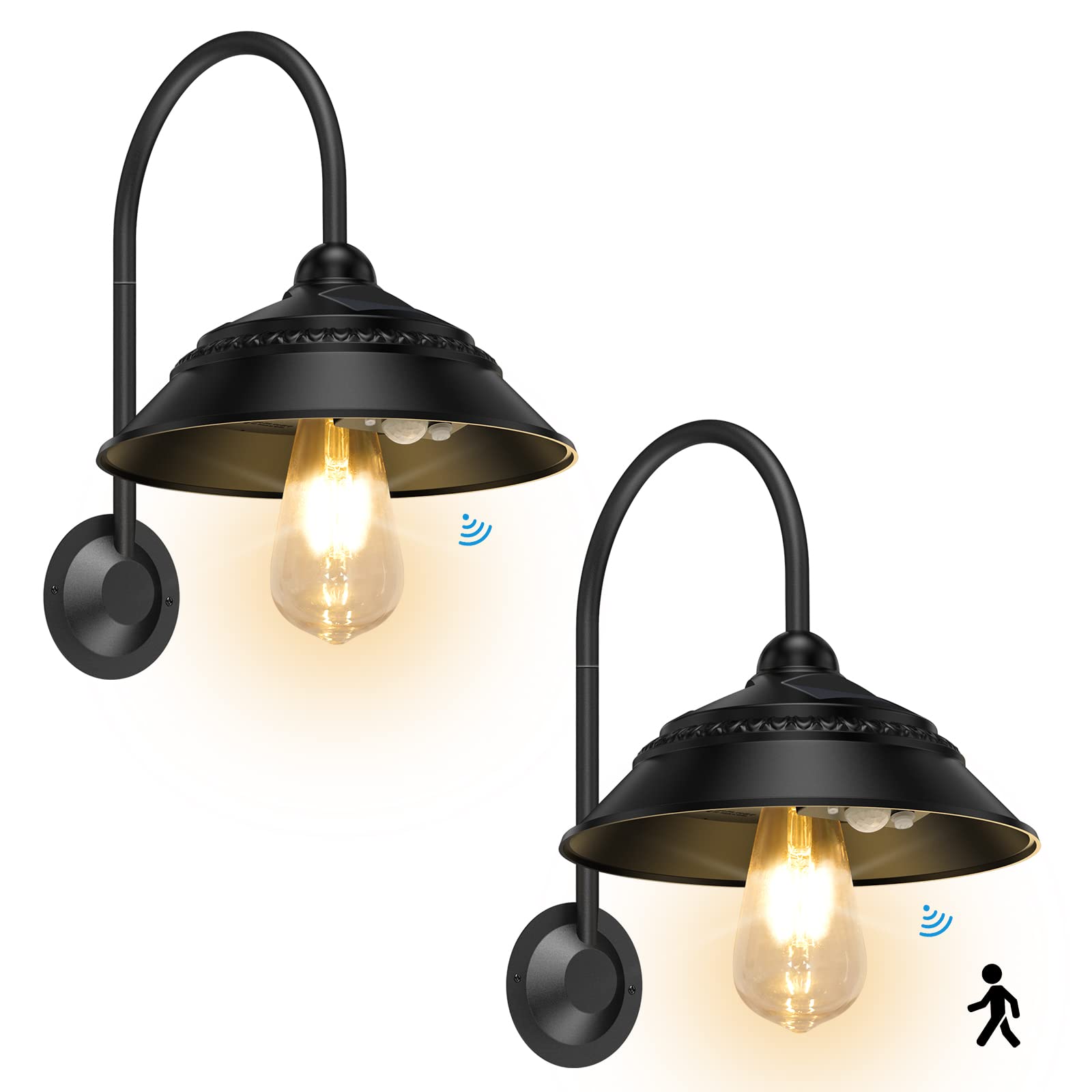 Aqonsie Solar Barn Lights Outdoor, Vintage Design, 3 Lighting Modes, Motion Sensor, Waterproof, Black, 2 Pack, Model L-01