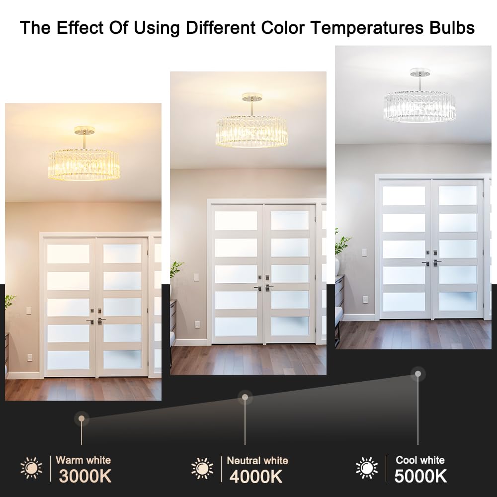 Lxybcce Modern Crystal Ceiling Light Fixture  Semi Flush Mount Ceiling Light  Chrome Hallway Lighting Fixtures Chandelier  Crystal Chandelier For Kitchen Bedroom Dining Room Closet  5-Light  16 Inch