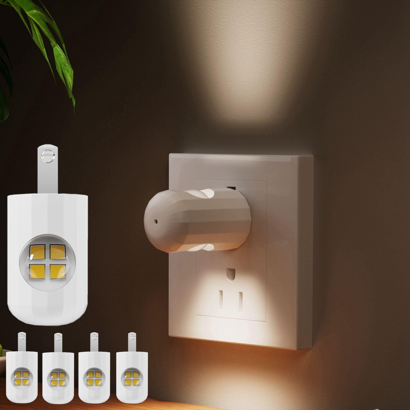 6 Pack Mini LED Night Light Plug in Wall - Dusk to Dawn Auto On/Off, 3000K Soft White (200 Lumen/20W Equivalent), 360?Adjustable