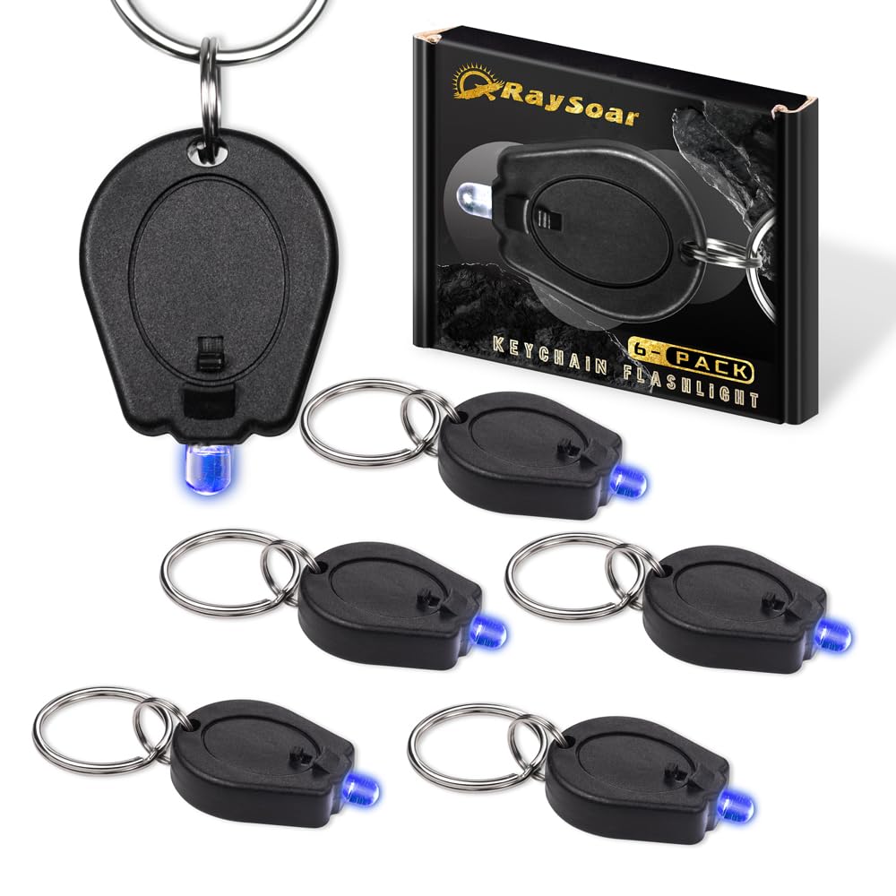 RaySoar 6 Pack Ultra Bright Blue Light Keychain Flashlight, Mini LED Blue Keychain Flashlight for Night Observation